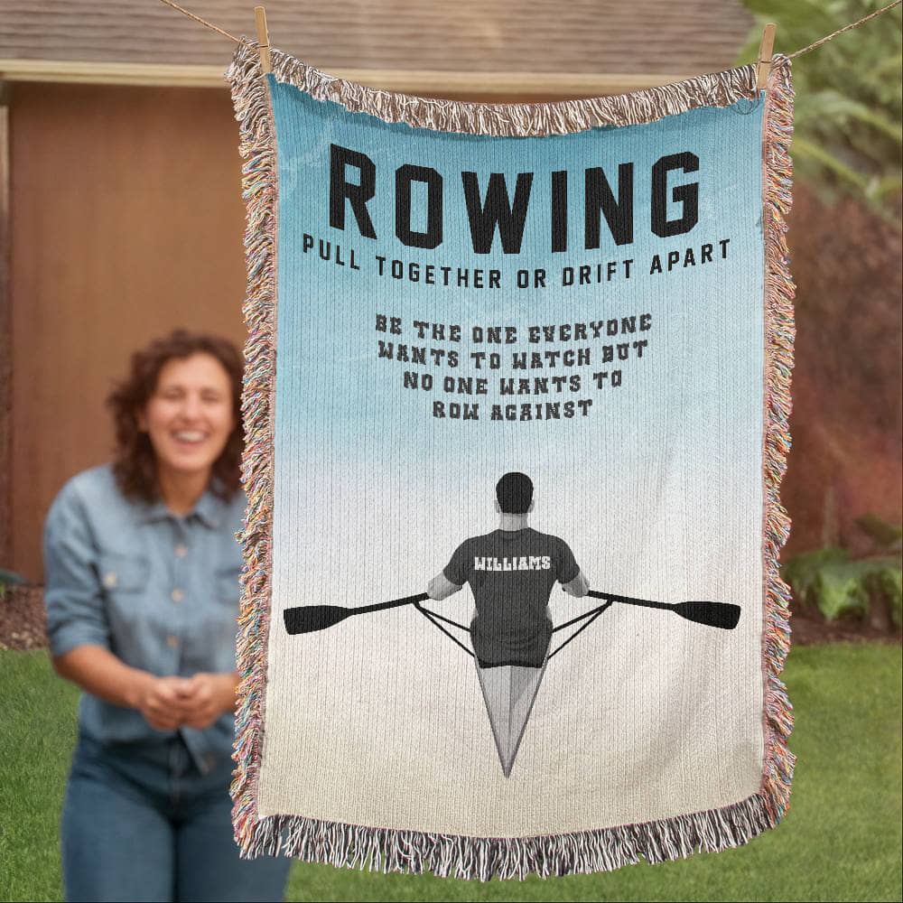 Personalized Mens Rowing Woven Blanket Custom Rower Gift Throw