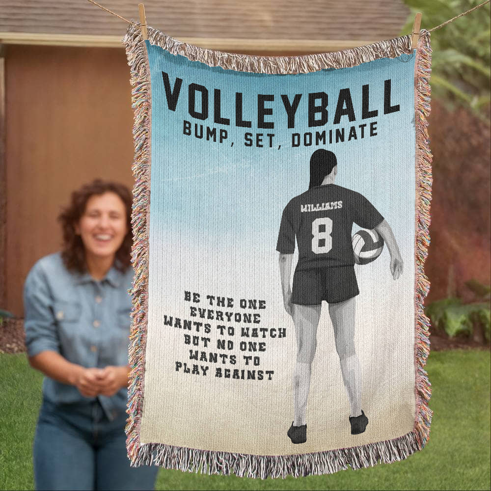 Personalized Girls Volleyball Woven Blanket Custom Sports Gift Throw