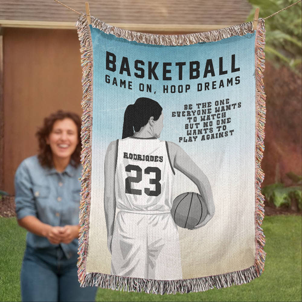 Personalized Girls Basketball Woven Blanket Custom Baller Gift Throw