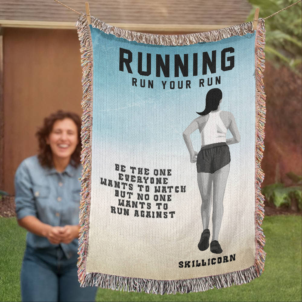 Personalized Girls Running Woven Blanket Custom Runner Gift Throw