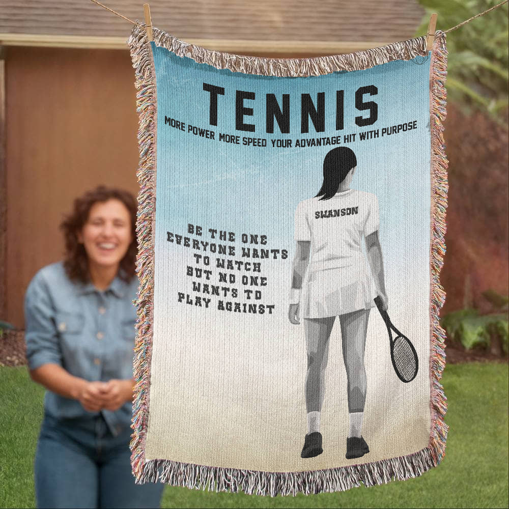 Personalized Girls Tennis Woven Blanket Custom Tennis Gift Throw