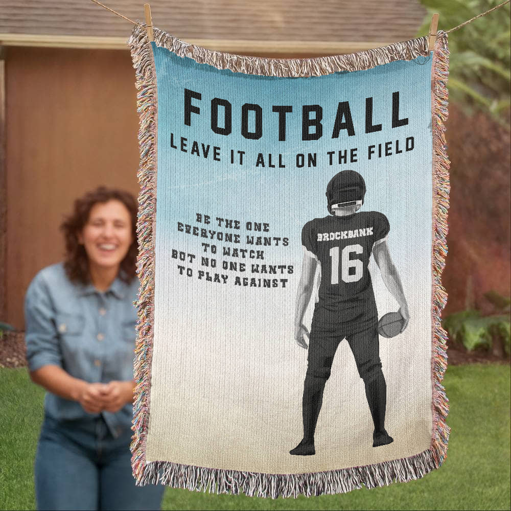 Personalized Football Woven Blanket Custom Player Gift Throw
