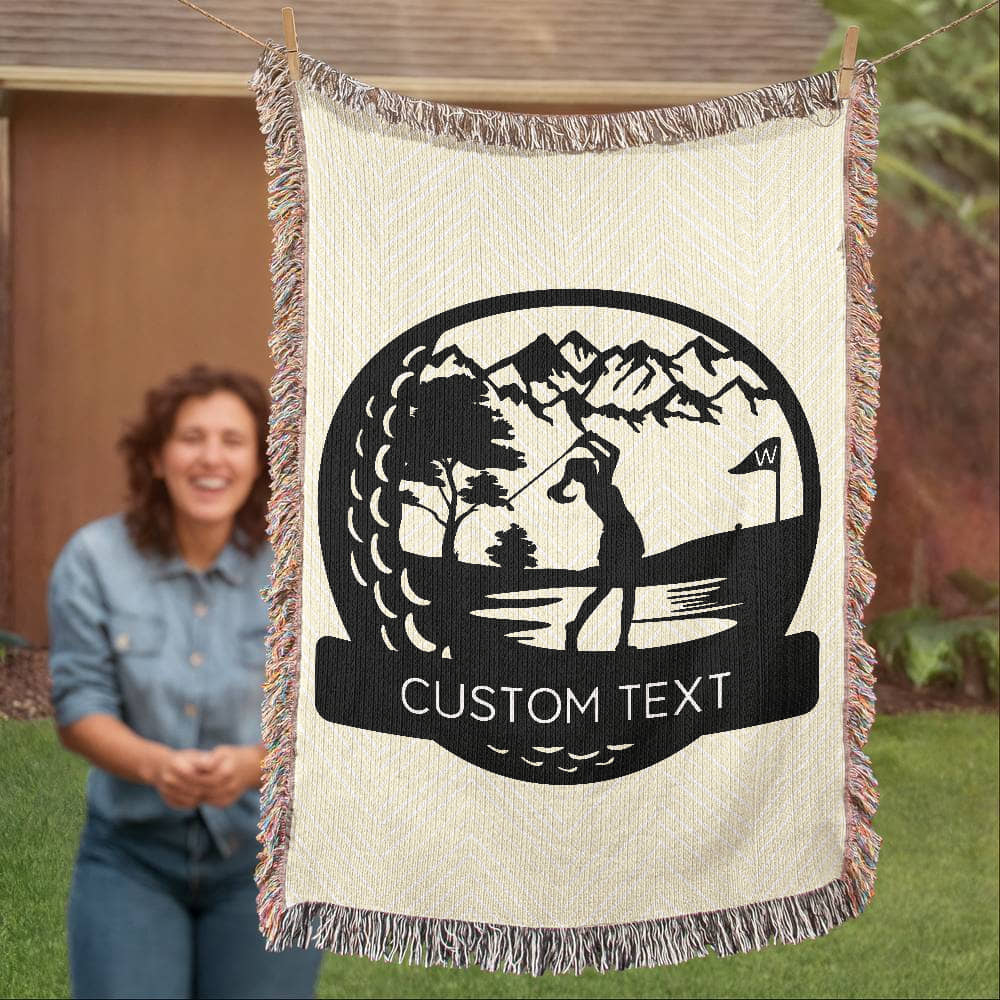 Personalized Girl Golf Player Woven Blanket Throw Monogram – Custom Athlete Gift