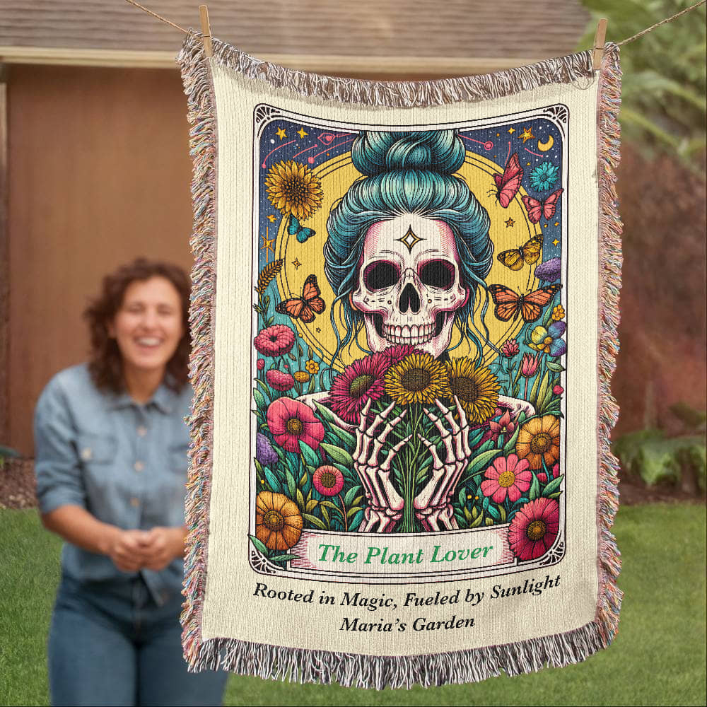 Personalized Plant Lover Tarot Card Woven Blanket Custom Garden Gift Throw