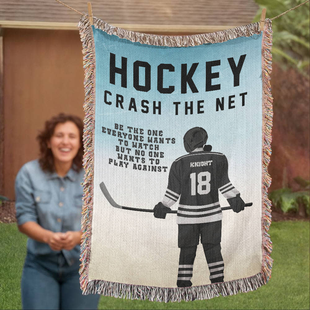 Personalized Girls Hockey Woven Blanket Custom Gift for Hockey Players Throw