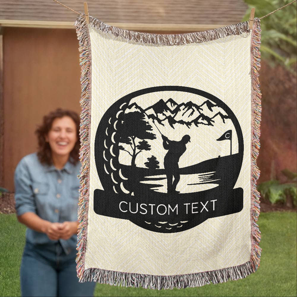 Personalized Boy Golf Player Woven Blanket Throw Monogram – Custom Athlete Gift