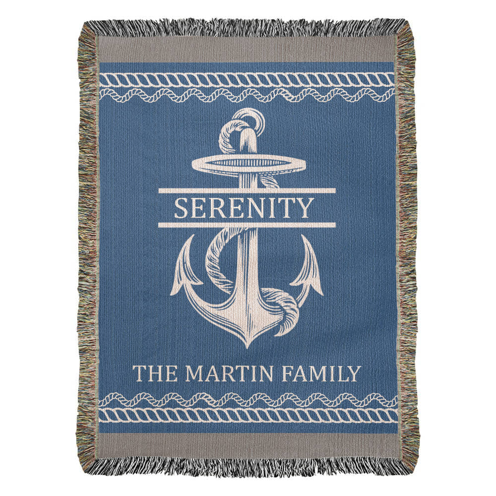 Personalized Anchor Family Woven Blanket Custom Boat and Family Name Throw