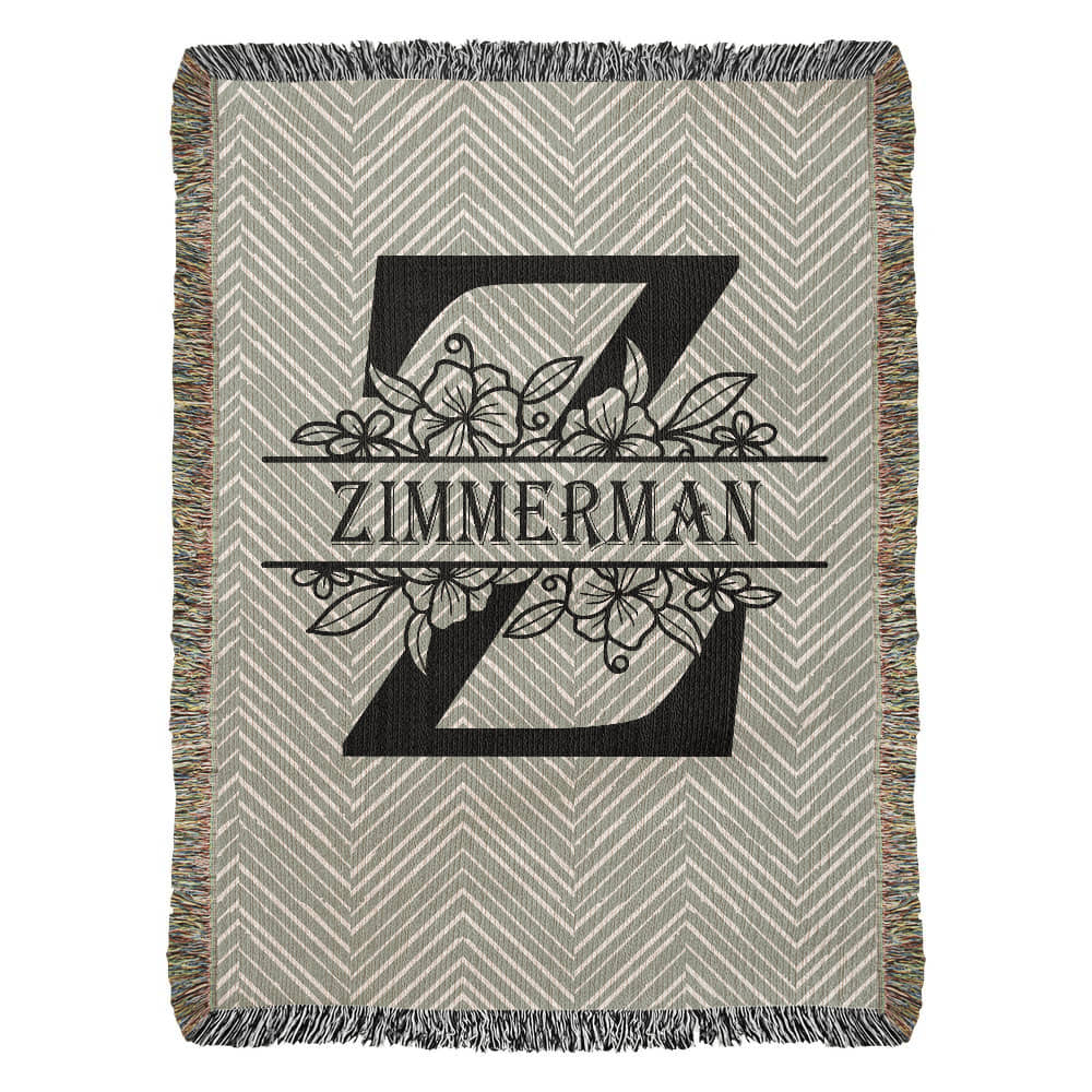 Personalized Floral Monogram Family Name Woven Blanket Throw – Custom Home Gift
