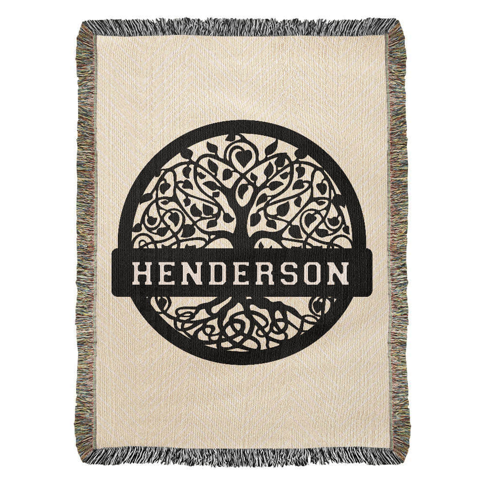 Personalized Family Tree Woven Blanket – Custom Monogram Family Name Throw Gift