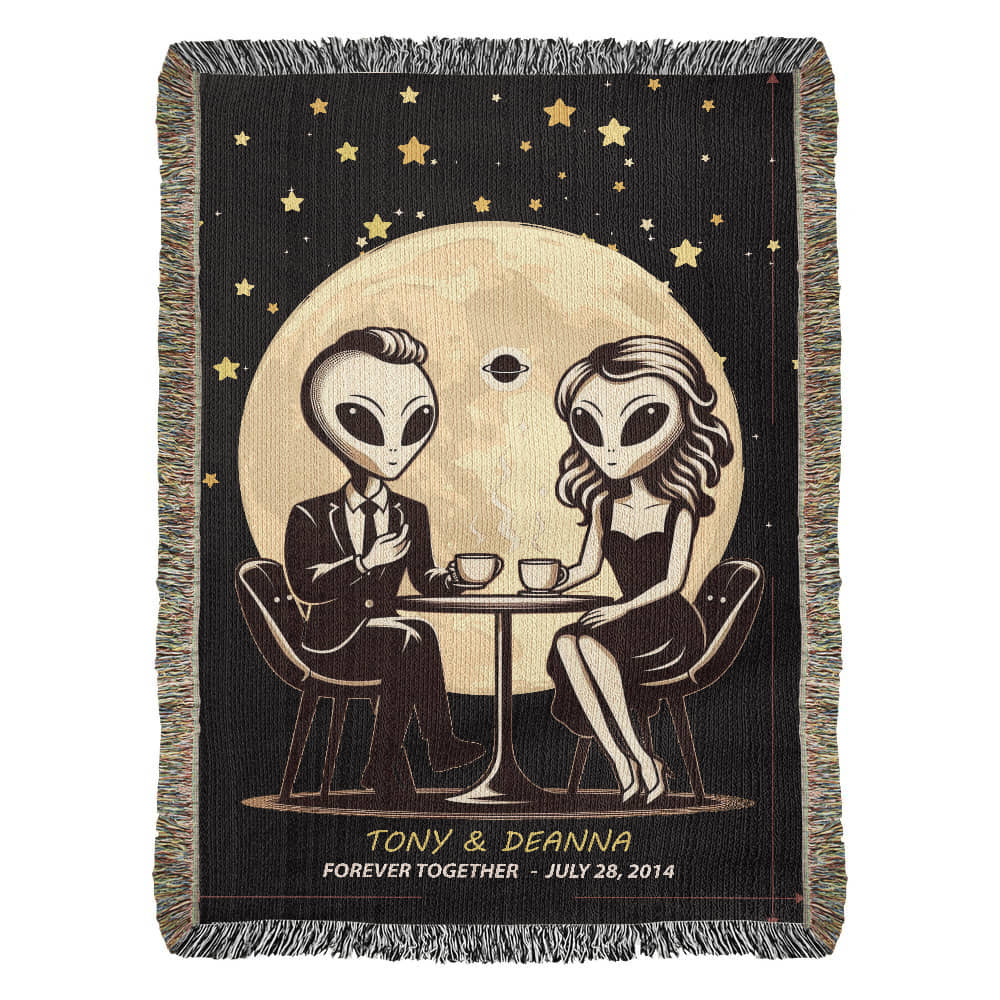 Personalized Alien Couple Woven Blanket Custom Romantic Gift Throw