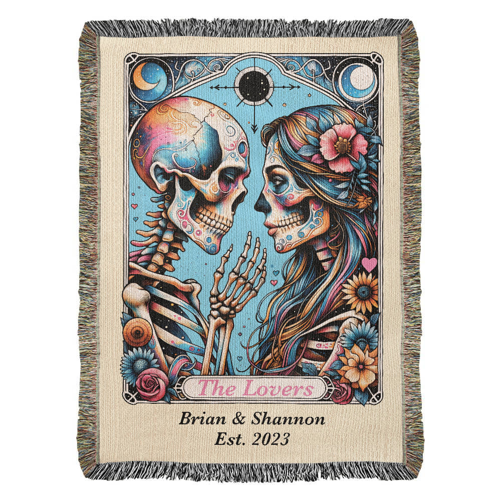 Personalized The Lovers Tarot Card Woven Blanket Custom Couple Gift Throw