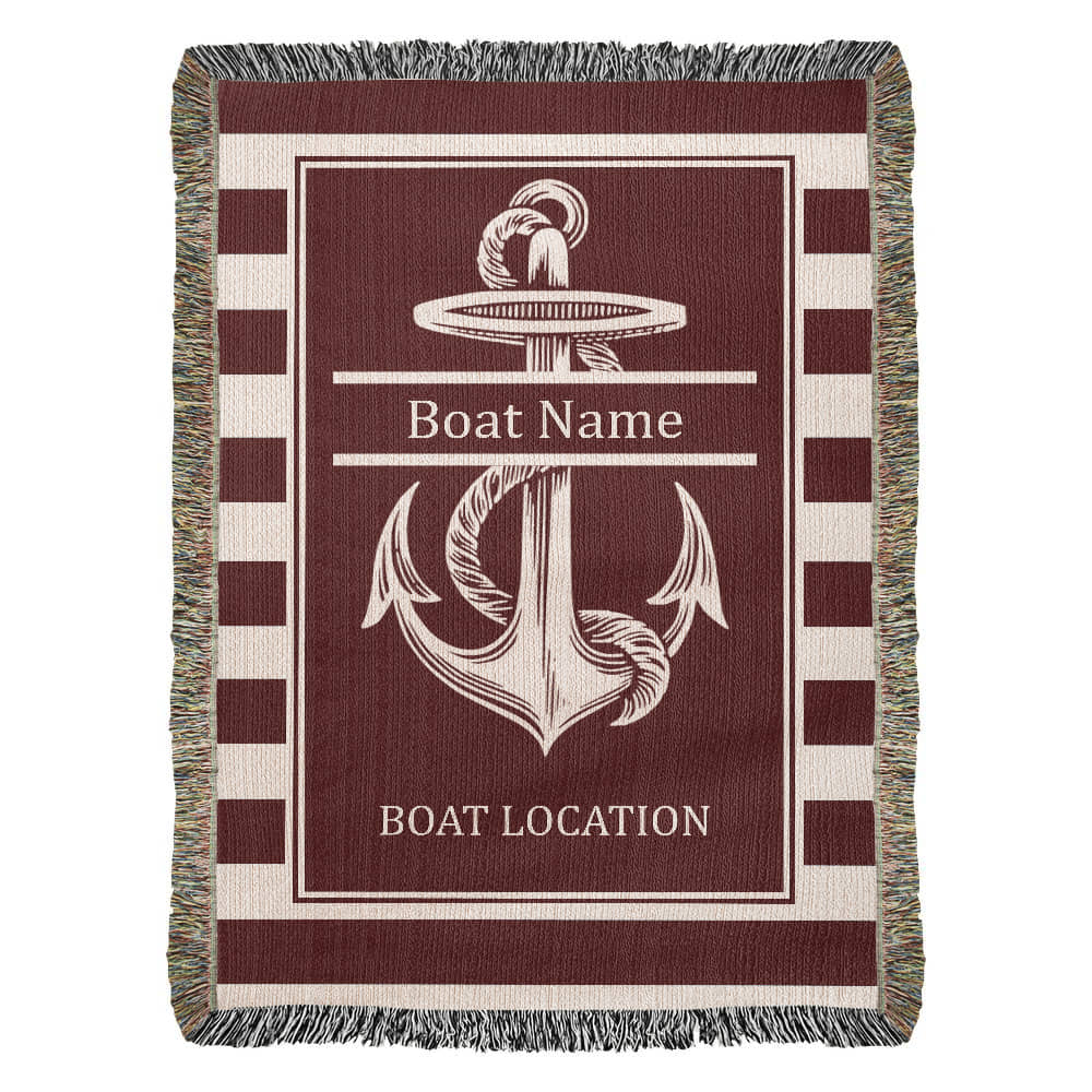 Personalized Anchor Woven Blanket  Custom Boat Name Location Throw