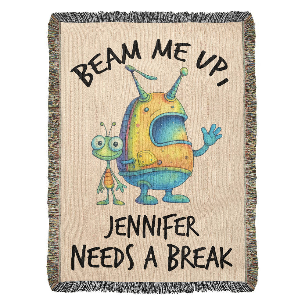 Personalized Alien “Beam Me Up” Woven Blanket Custom Funny Gift Throw