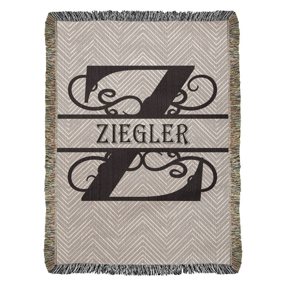 Personalized Swirled Monogram Family Name Woven Blanket Throw – Custom Home Gift