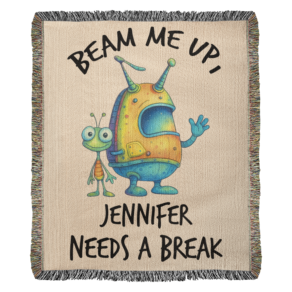 Personalized Alien “Beam Me Up” Woven Blanket Custom Funny Gift Throw