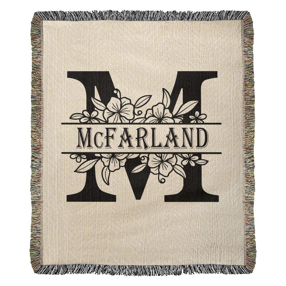 Personalized Floral Monogram Family Name Woven Blanket Throw – Custom Home Gift