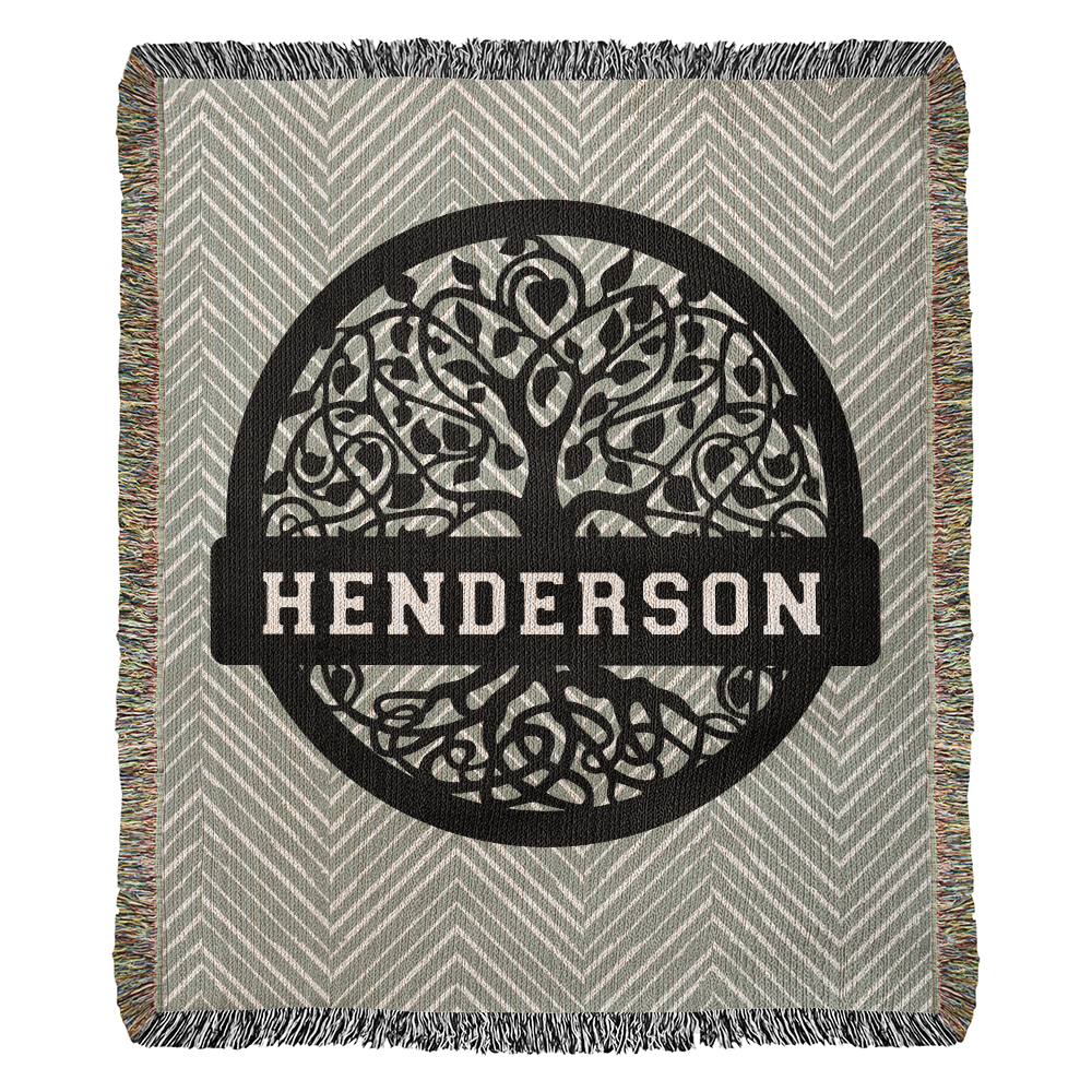 Personalized Family Tree Woven Blanket – Custom Monogram Family Name Throw Gift
