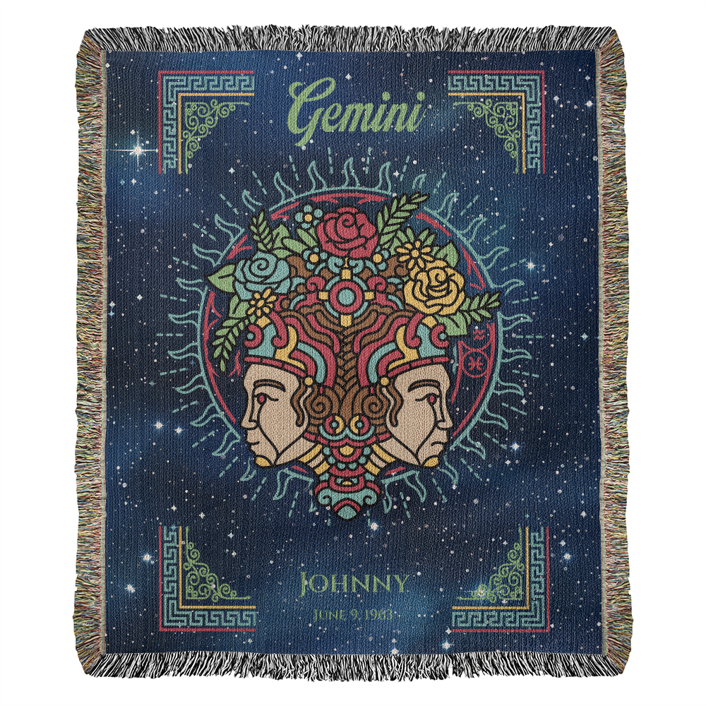 Personalized Gemini Zodiac Woven Blanket Astrology Gift Custom Throw