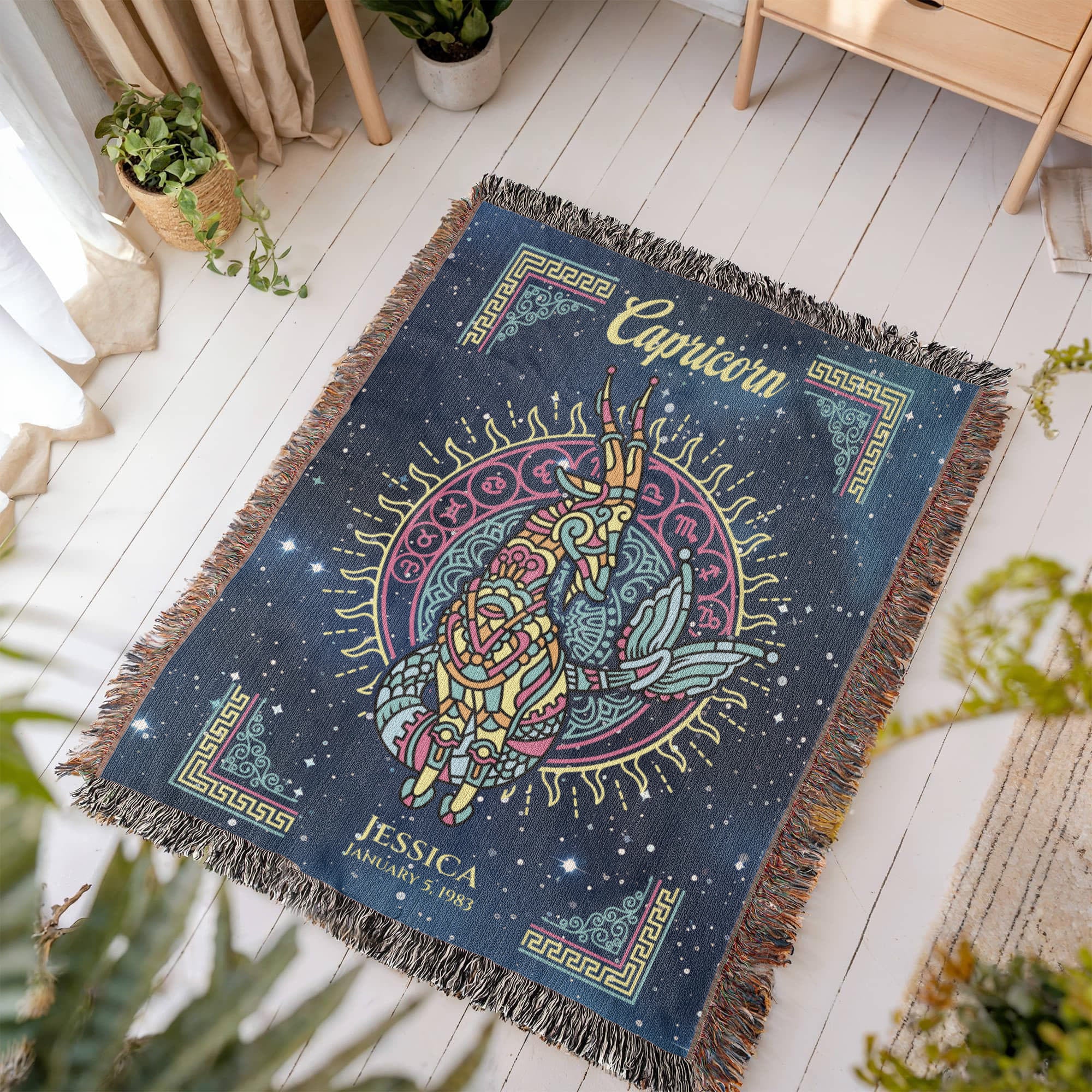 Capricorn Zodiac Woven Blanket Personalized Astrology Gift Custom Throw