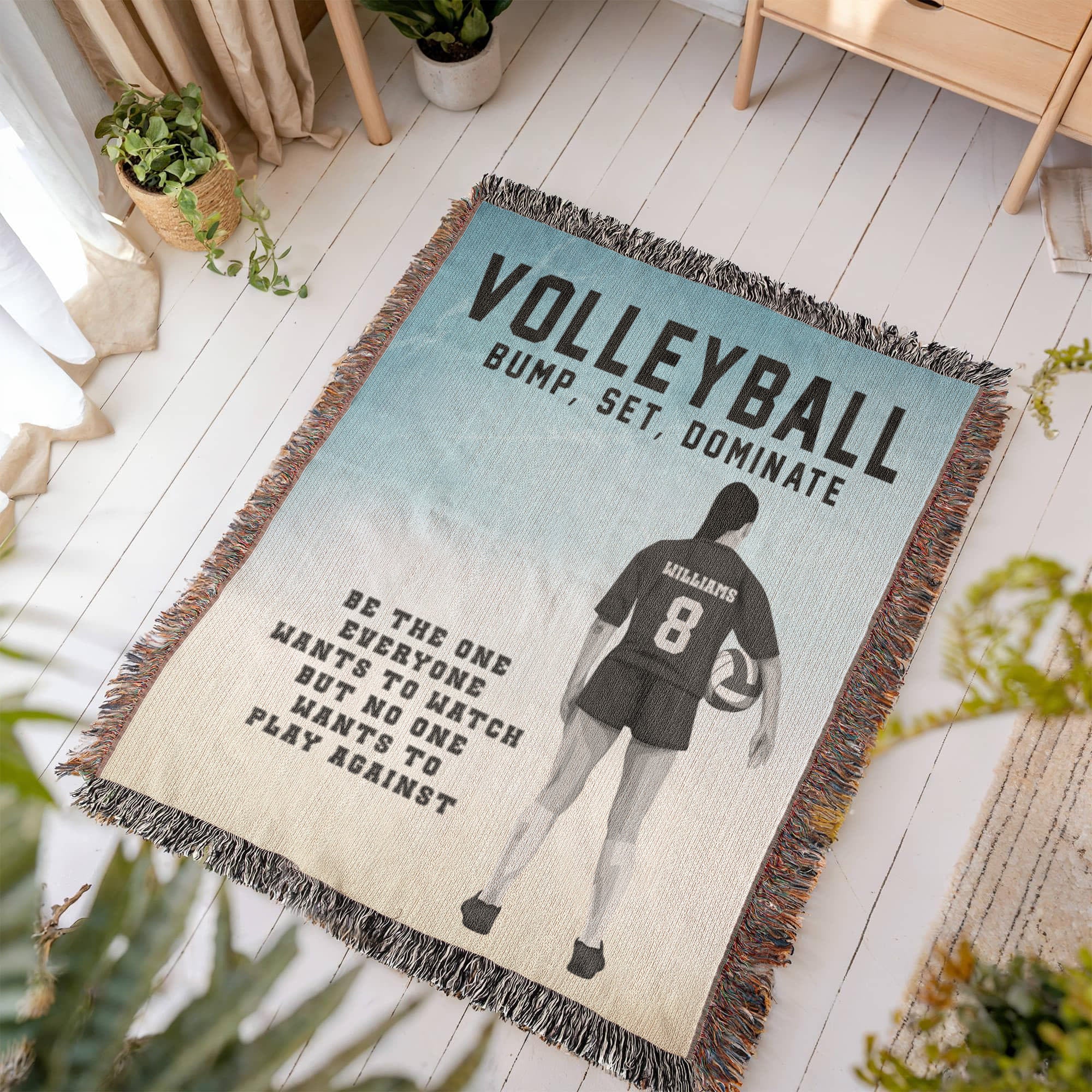 Personalized Girls Volleyball Woven Blanket Custom Sports Gift Throw