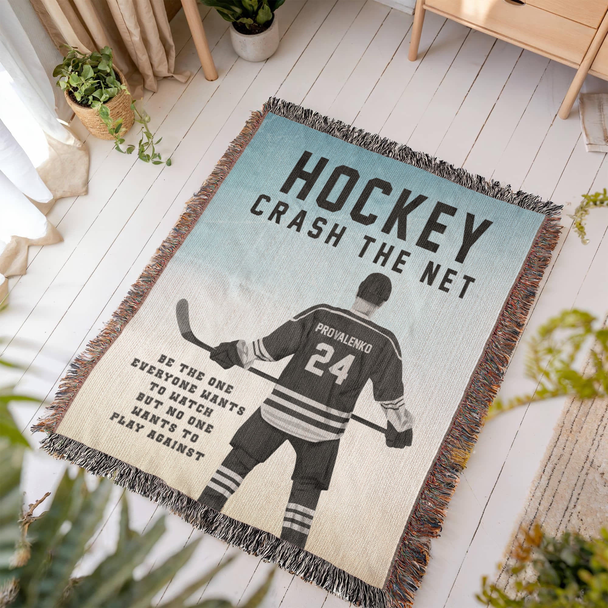 Personalized Hockey Woven Blanket Boys Hockey Gift Custom Throw
