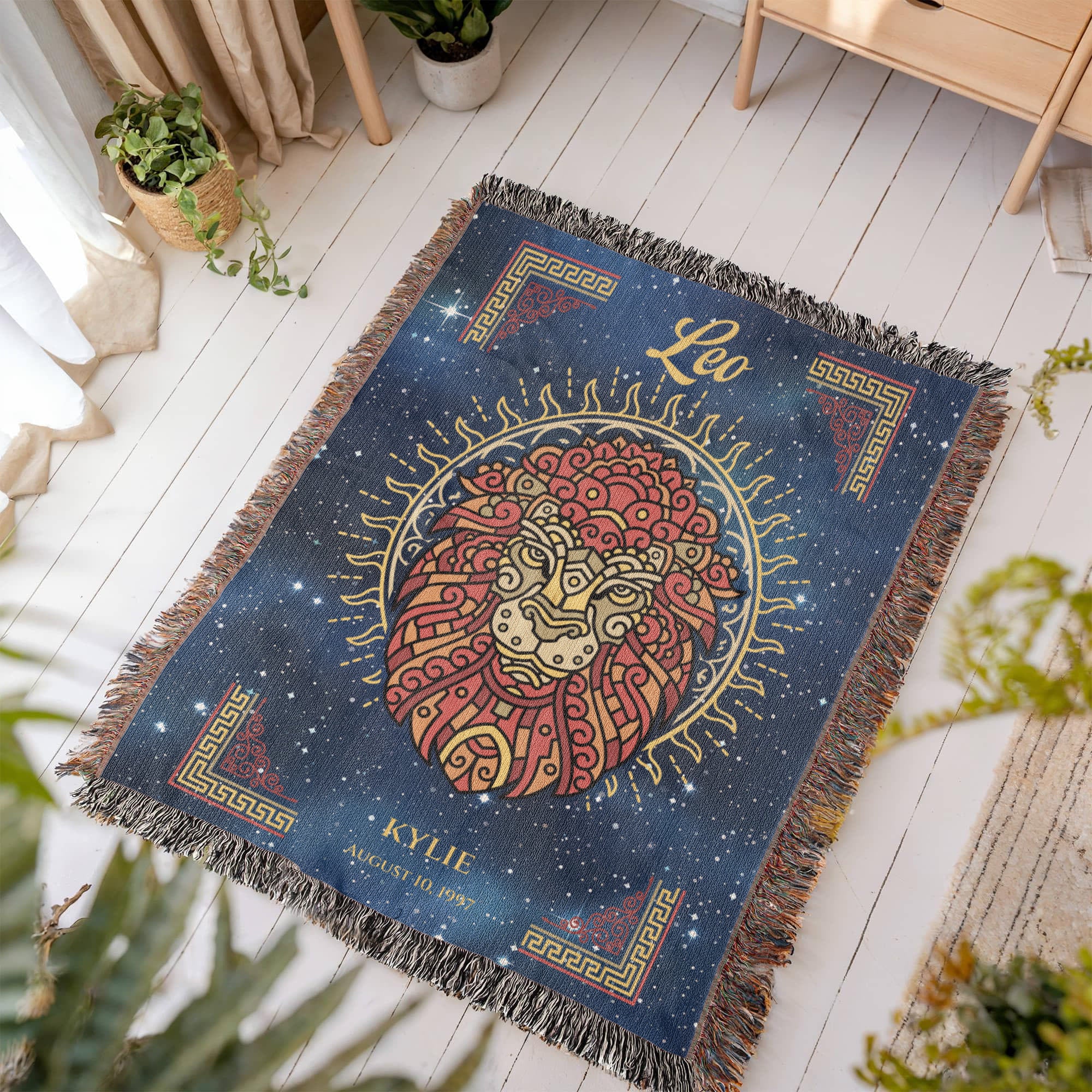 Personalized Leo Zodiac Woven Blanket Astrology Gift Custom Throw