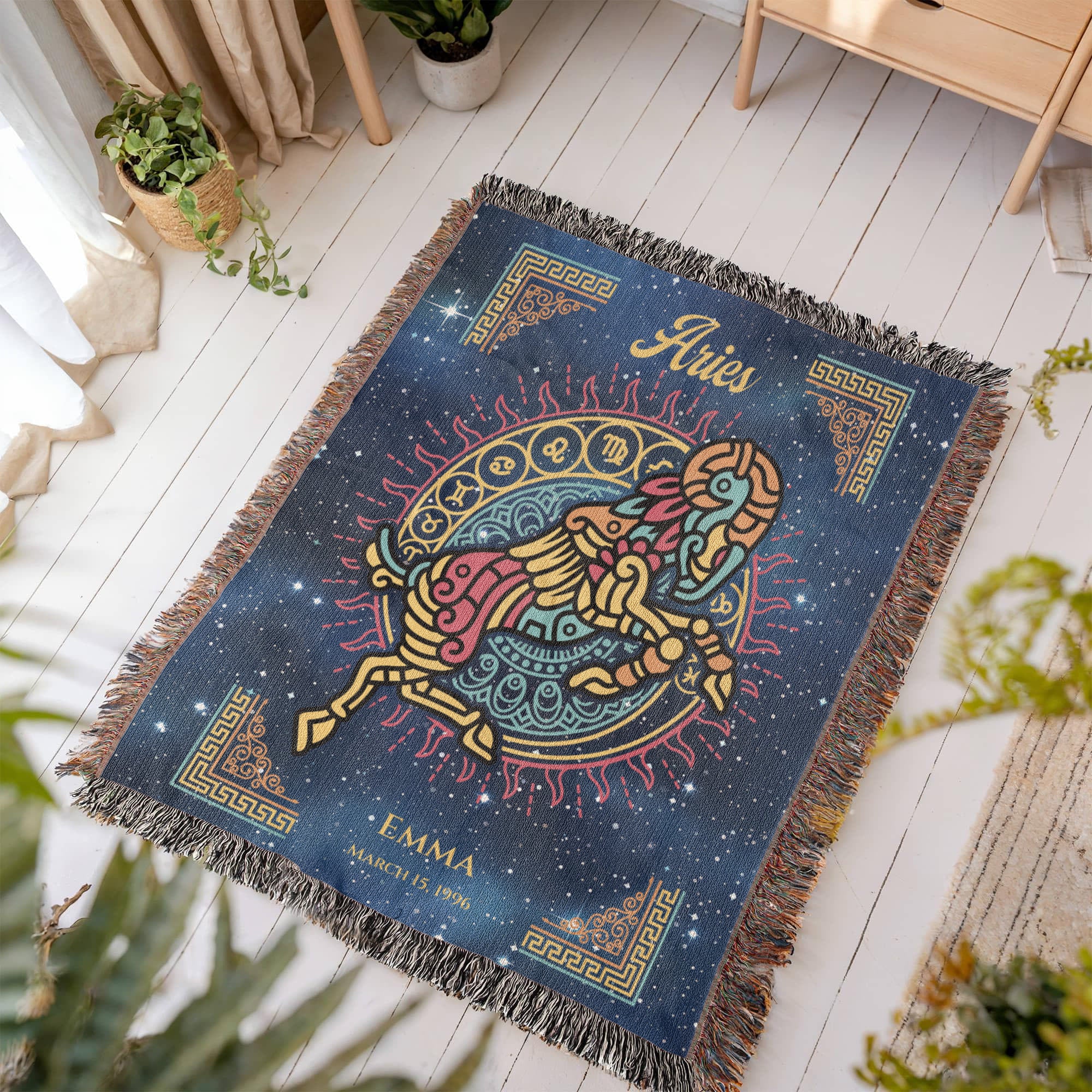 Personalized Aries Zodiac Woven Blanket Astrology Gift Custom Throw