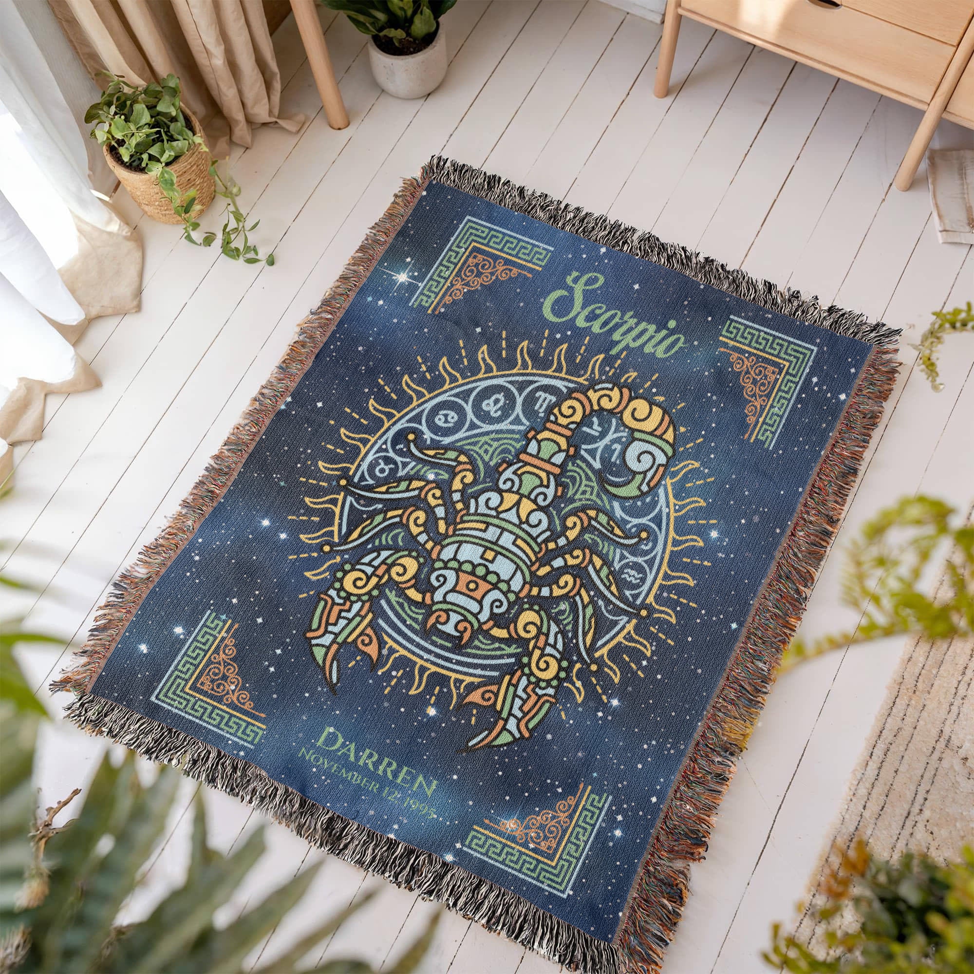 Personalized Scorpio Zodiac Woven Blanket Astrology Gift Custom Throw