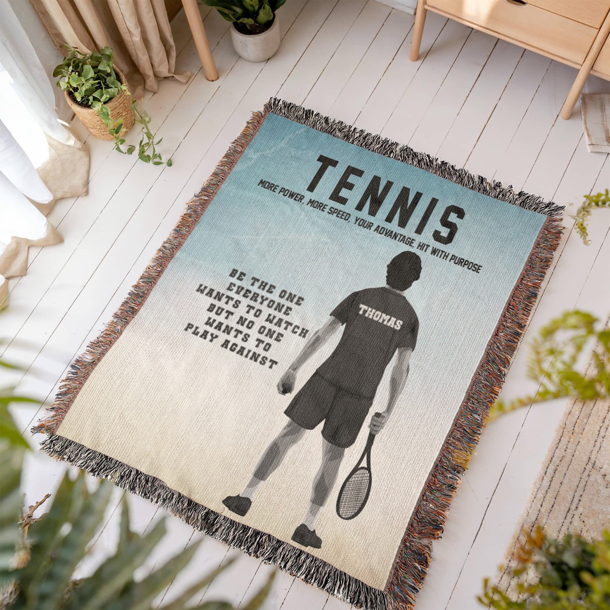 Personalized Boys Tennis Woven Blanket Custom Tennis Gift Throw