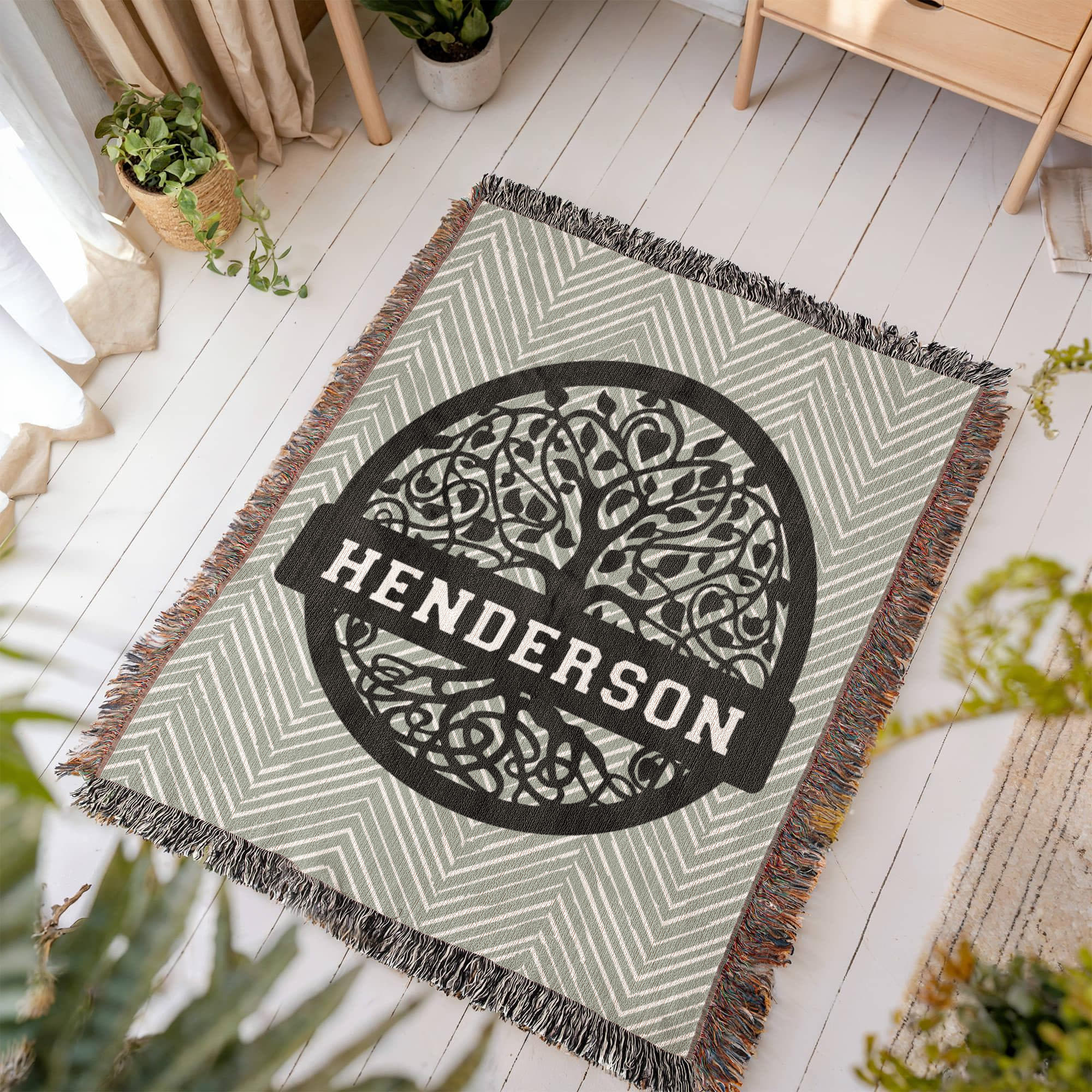 Personalized Family Tree Woven Blanket – Custom Monogram Family Name Throw Gift