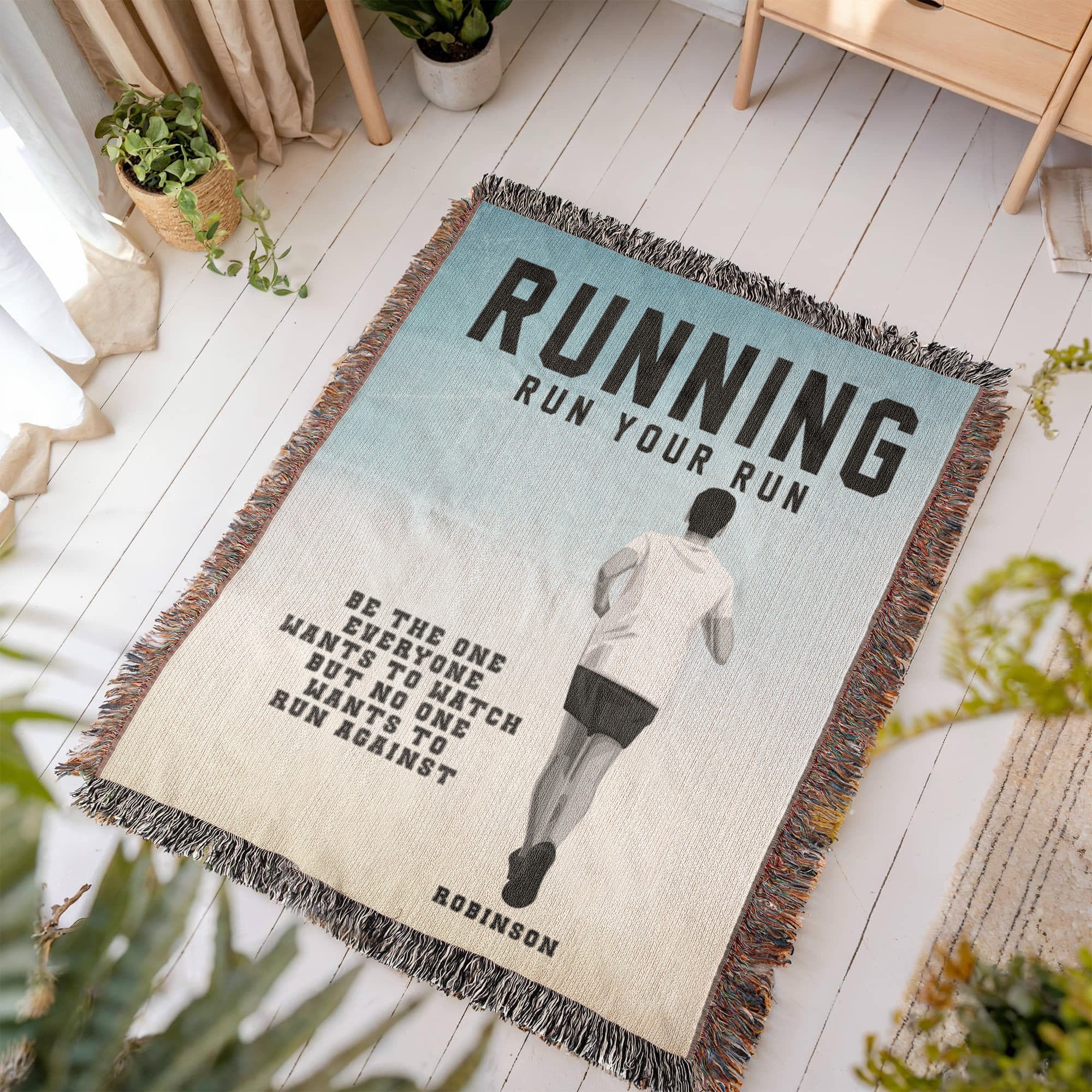 Personalized Boys Running Woven Blanket Custom Runner Gift Throw