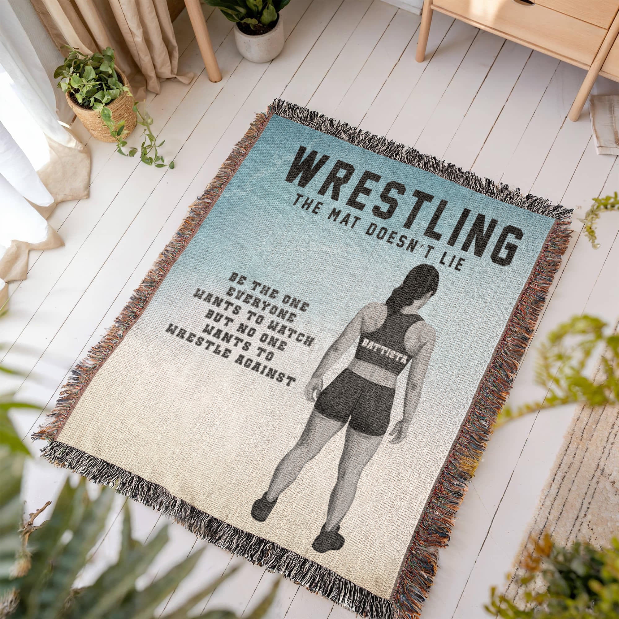 Personalized Girls Wrestling Woven Blanket Custom Athlete Gift Throw