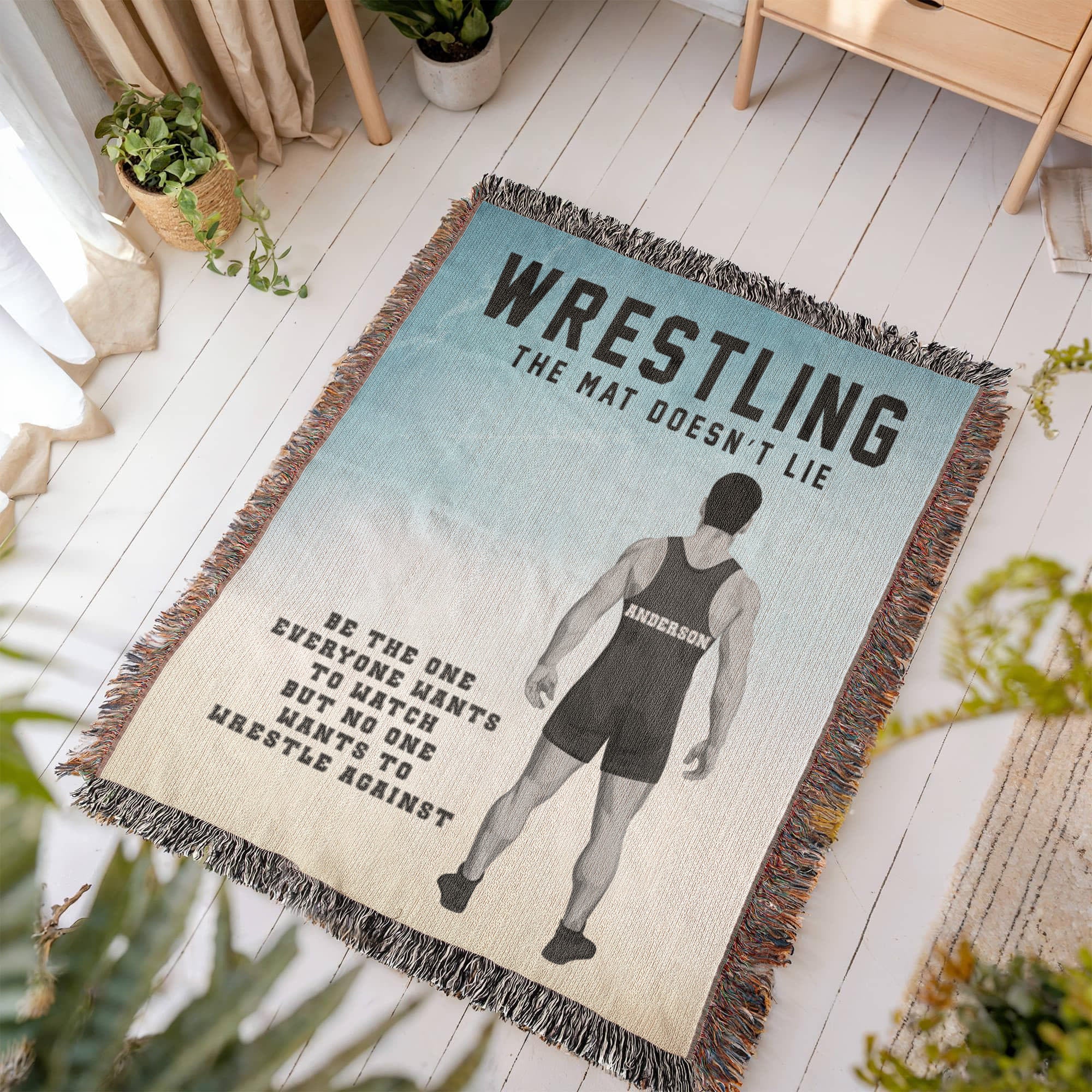 Personalized Boys Wrestling Woven Blanket Custom Athlete Gift Throw