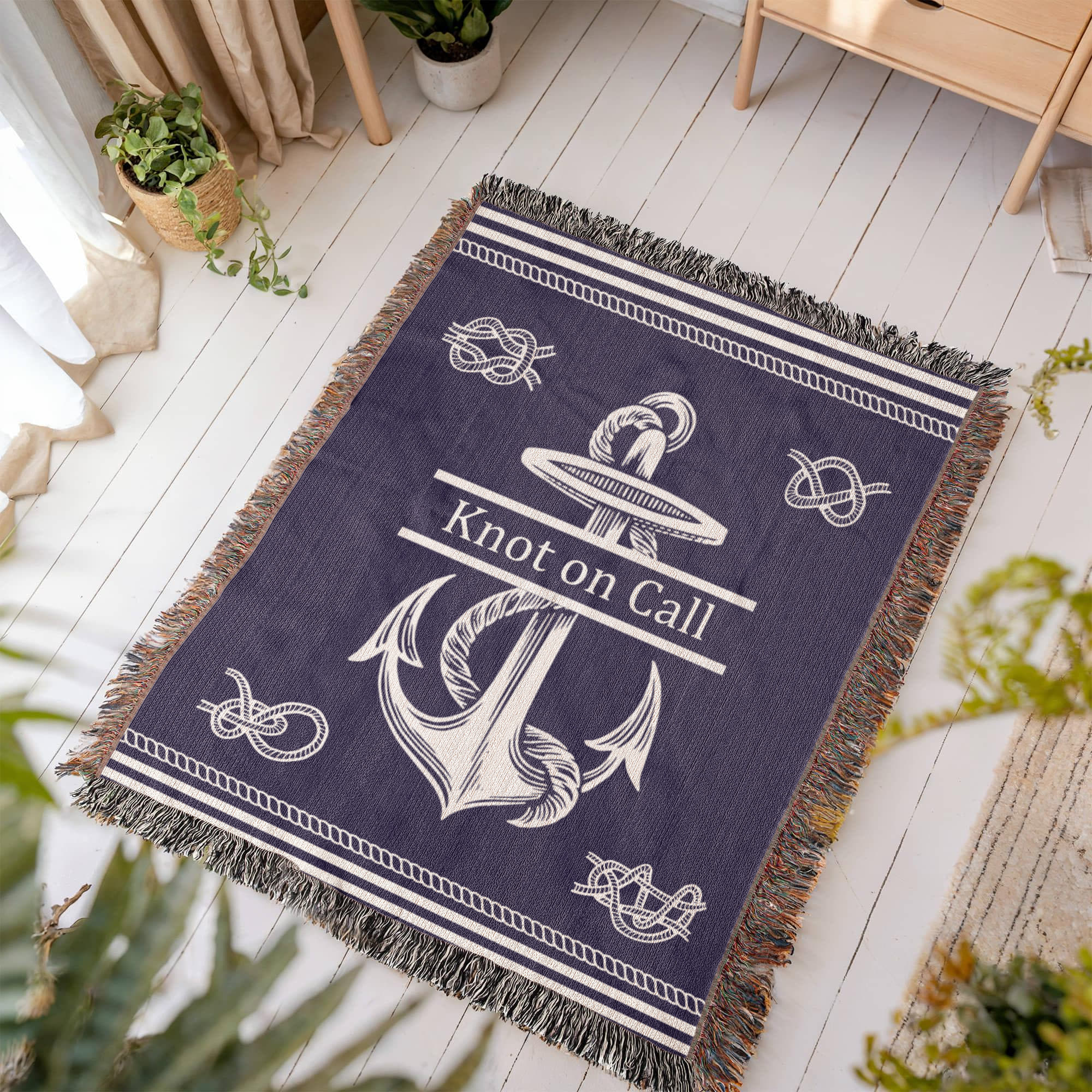 Personalized Nautical Knots Woven Blanket Custom Boat Name Throw