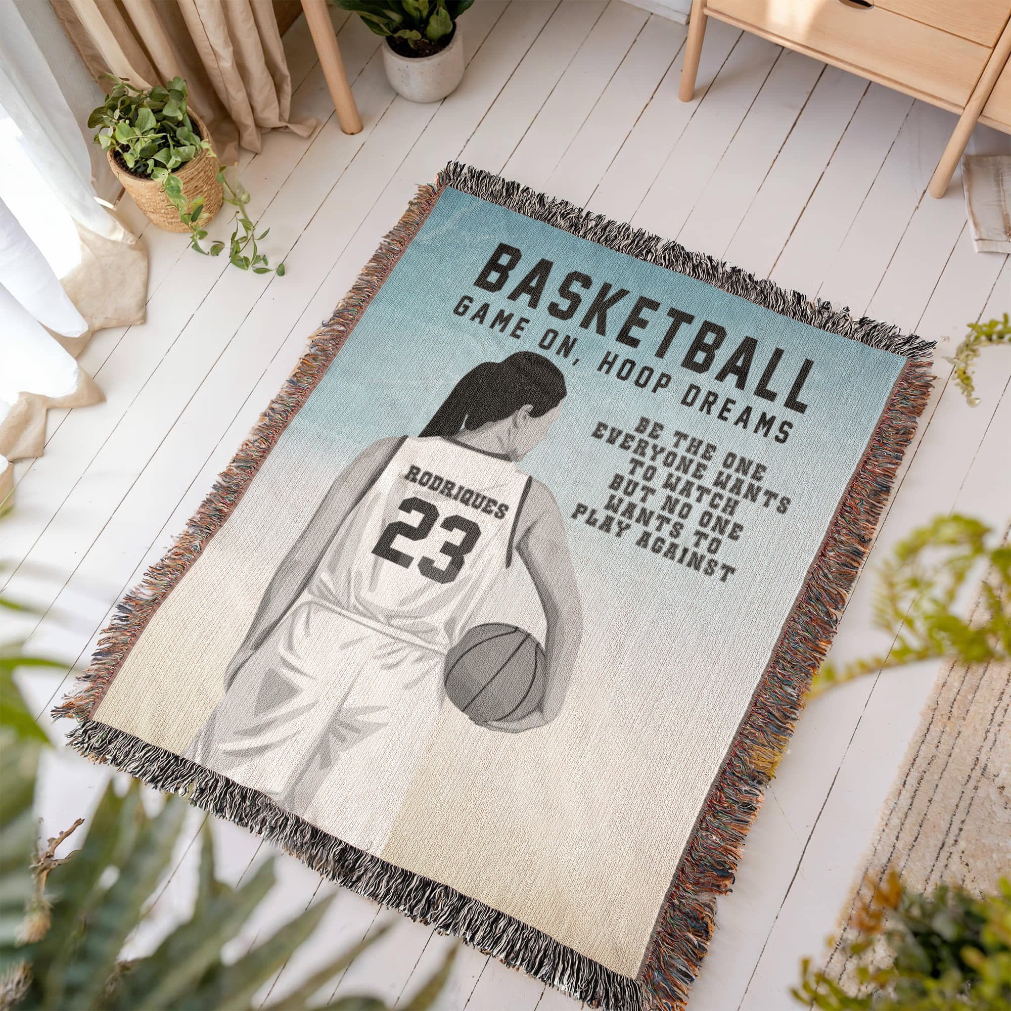 Personalized Girls Basketball Woven Blanket Custom Baller Gift Throw
