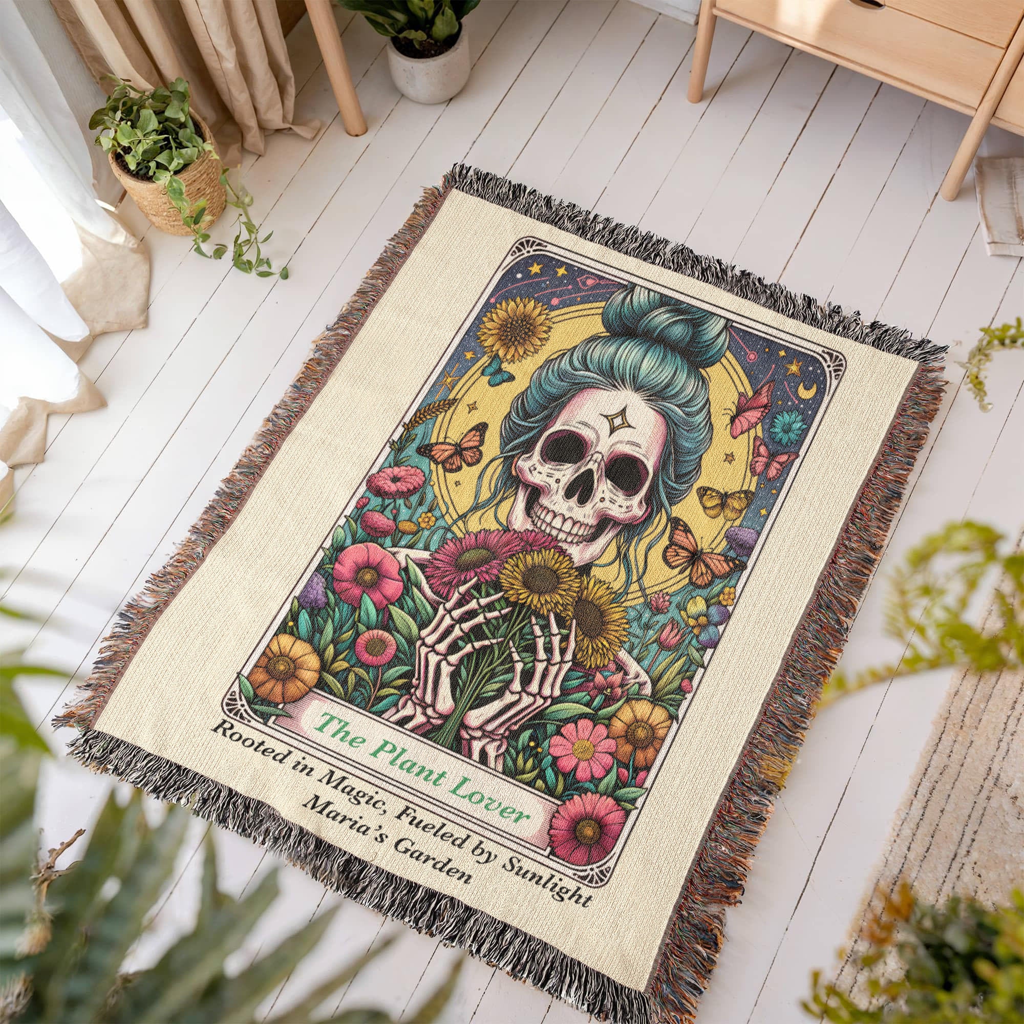 Personalized Plant Lover Tarot Card Woven Blanket Custom Garden Gift Throw