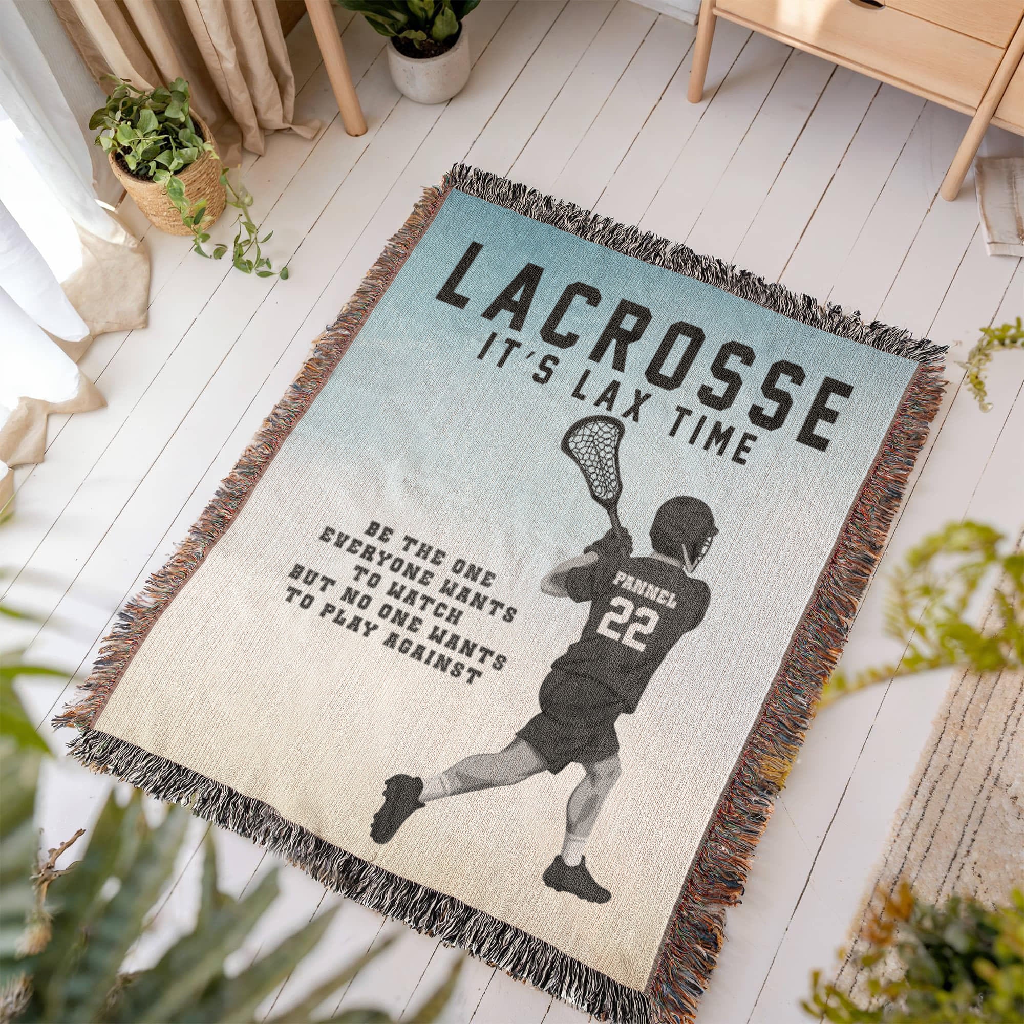 Personalized Lacrosse Woven Blanket Boys LAX Gift Custom Throw