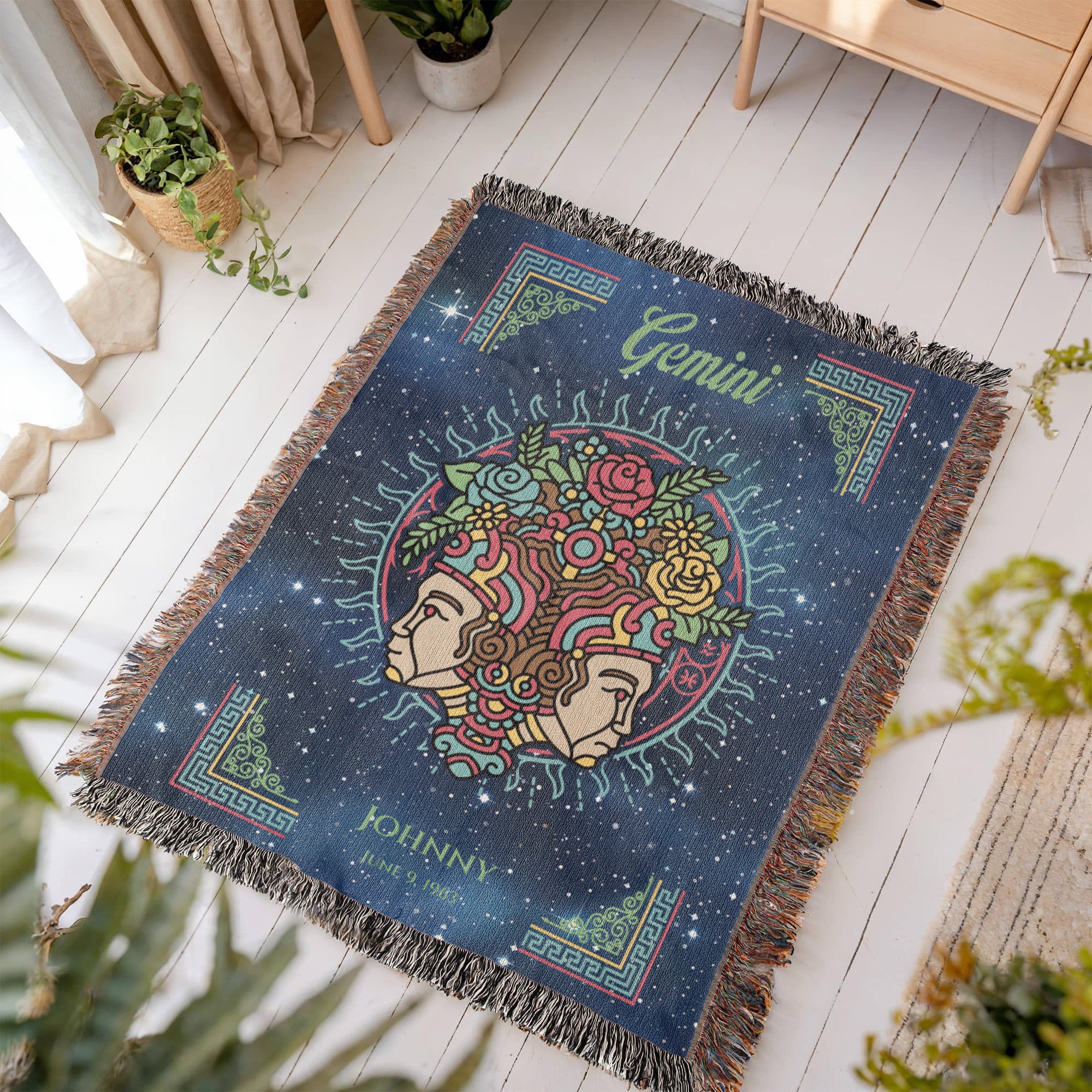 Personalized Gemini Zodiac Woven Blanket Astrology Gift Custom Throw