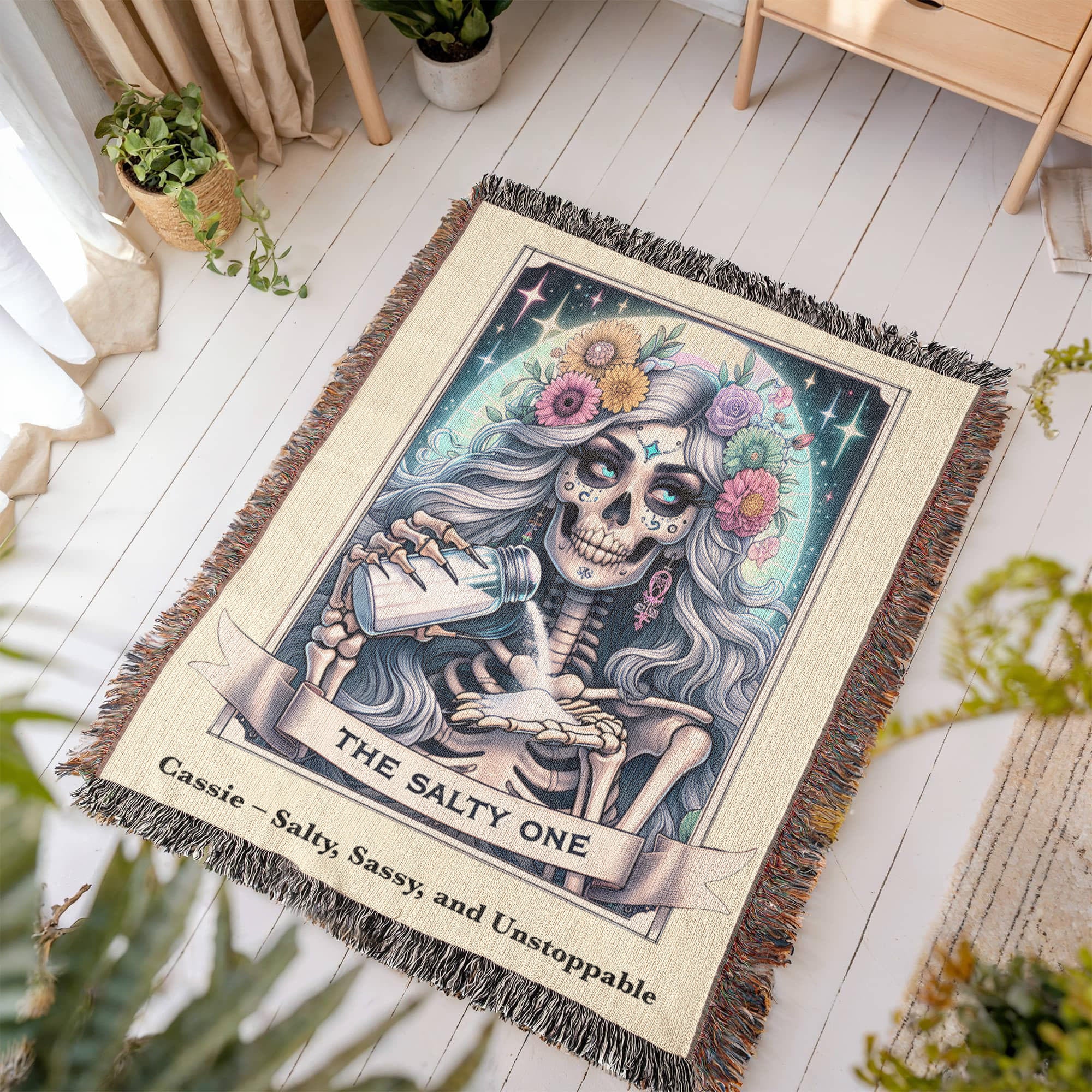 Personalized The Salty One Tarot Card Woven Blanket Custom Sassy Gift Throw