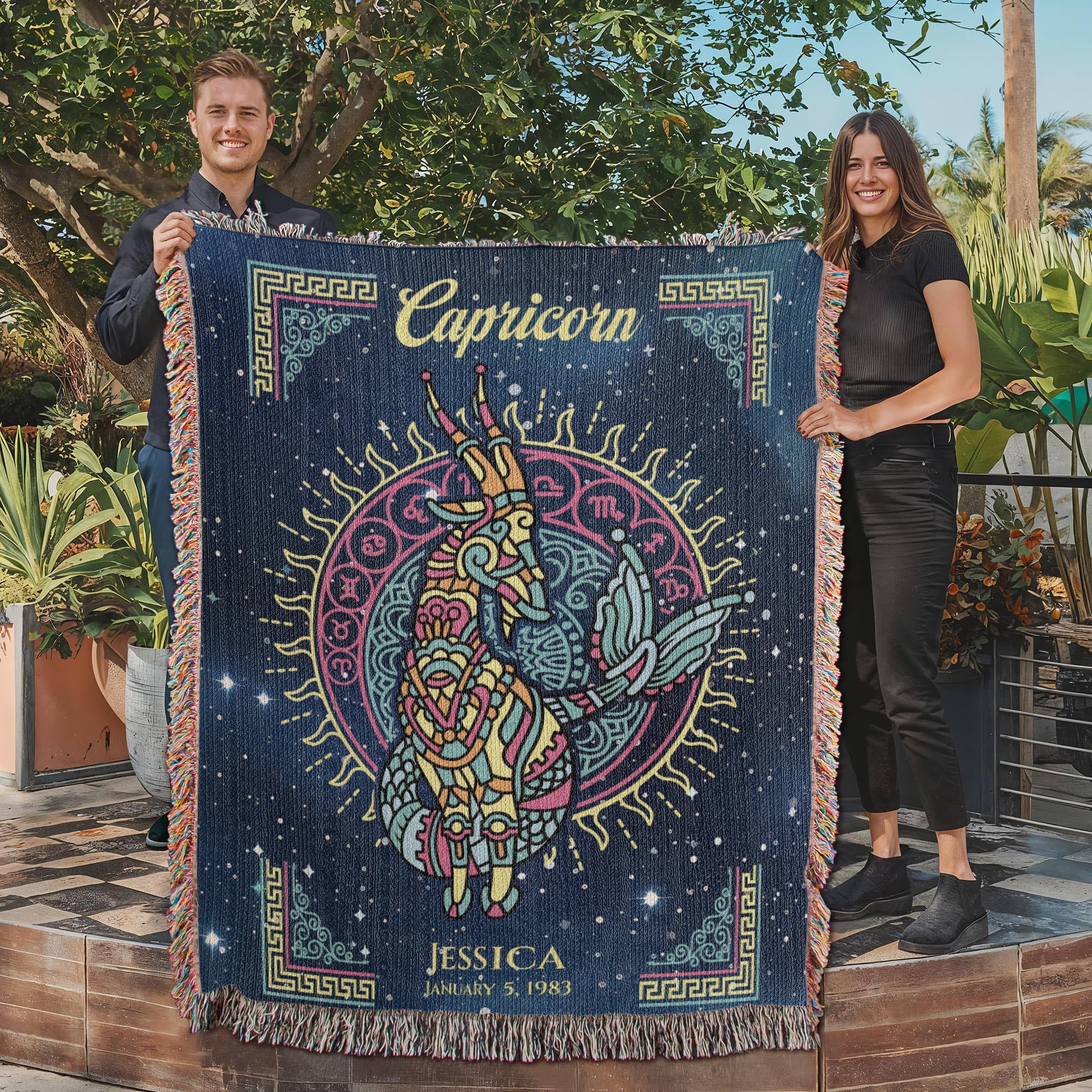 Capricorn Zodiac Woven Blanket Personalized Astrology Gift Custom Throw