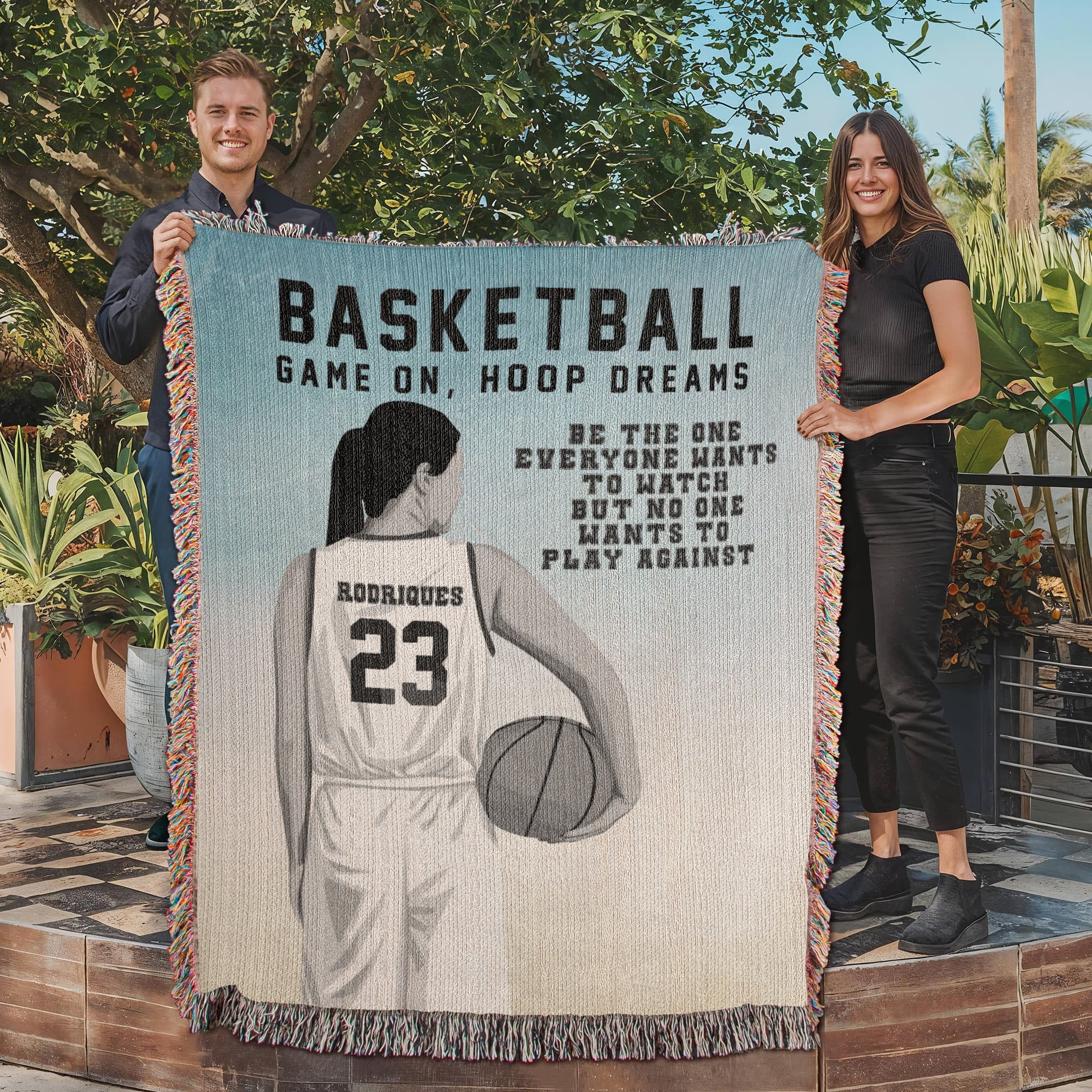 Personalized Girls Basketball Woven Blanket Custom Baller Gift Throw