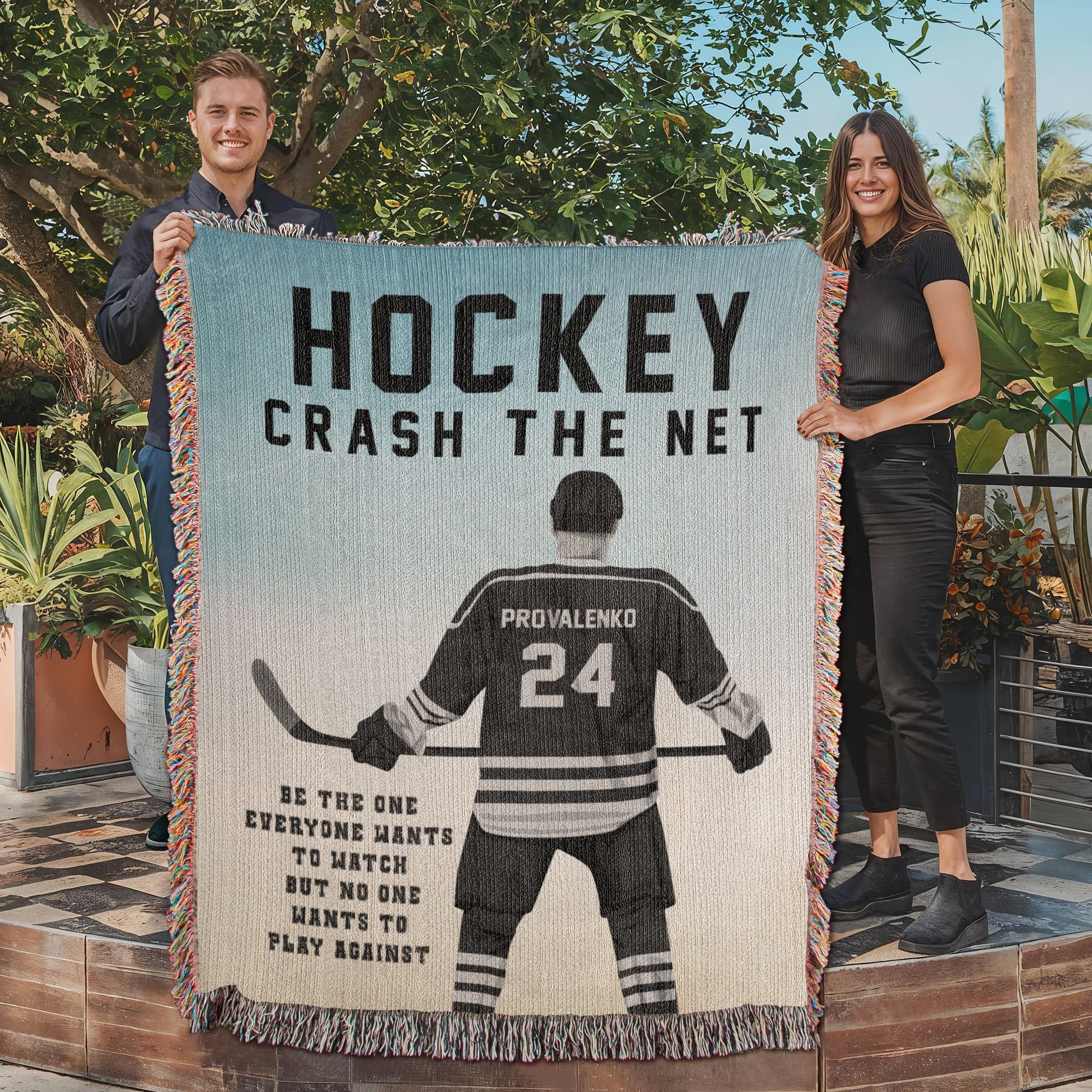 Personalized Hockey Woven Blanket Boys Hockey Gift Custom Throw