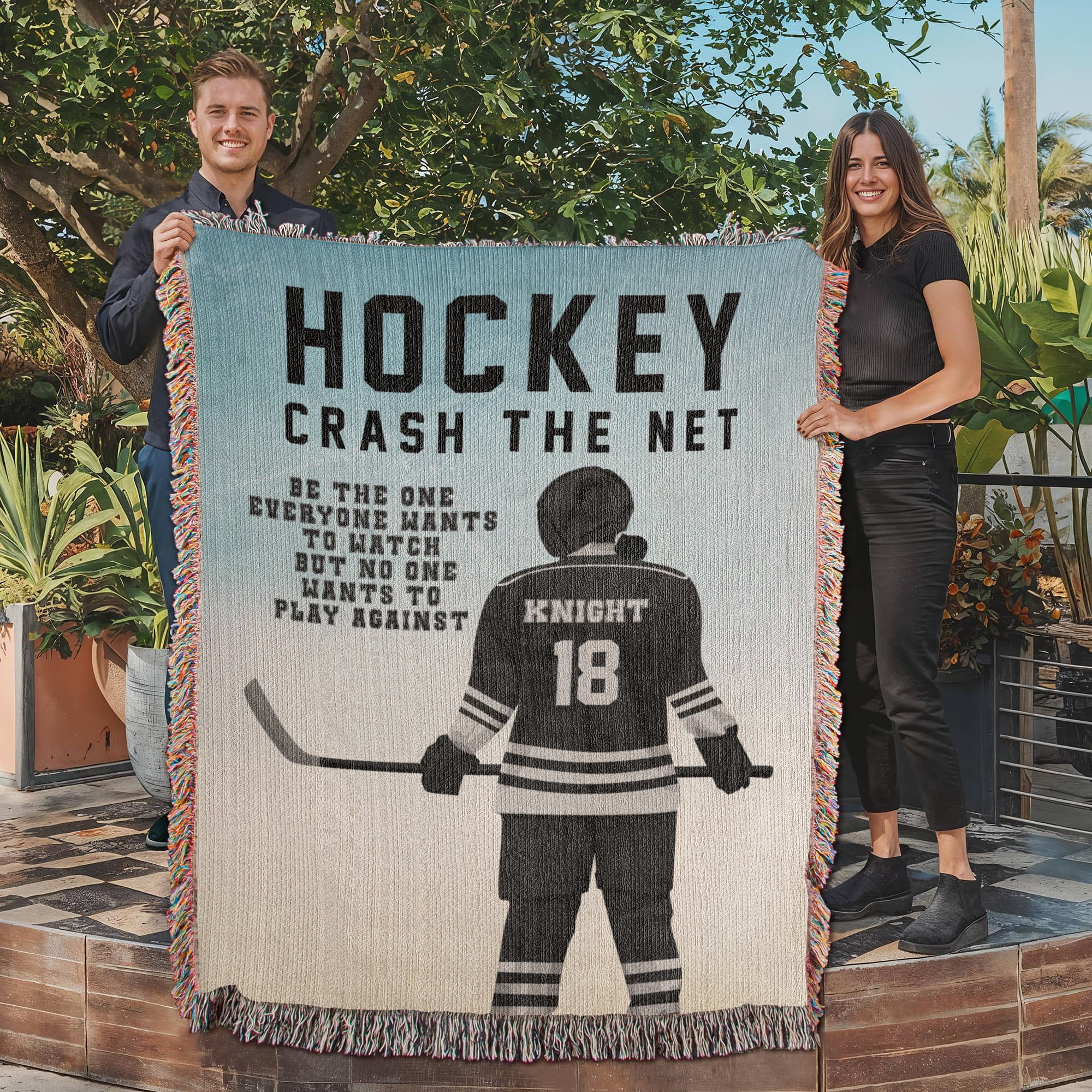 Personalized Girls Hockey Woven Blanket Custom Gift for Hockey Players Throw