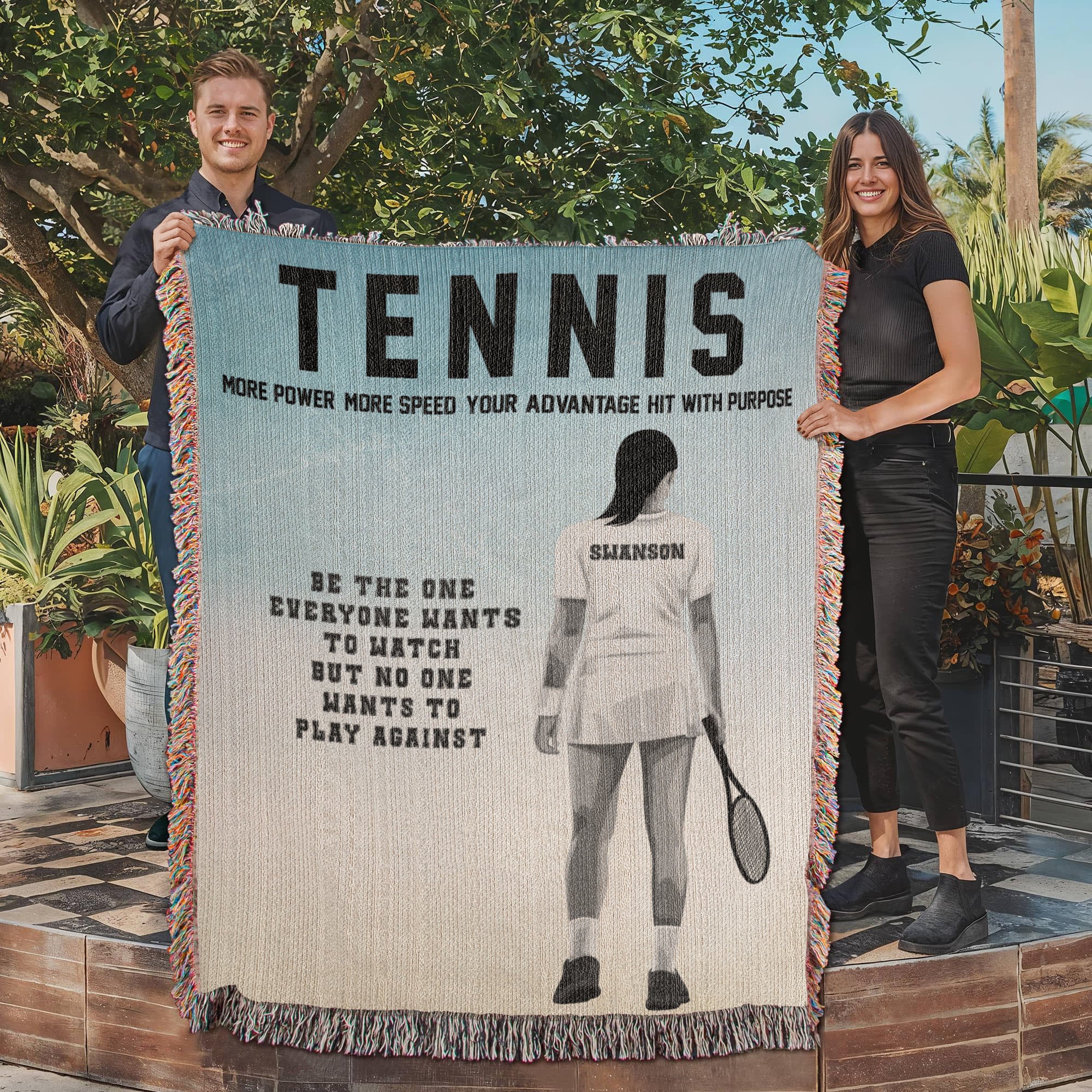 Personalized Girls Tennis Woven Blanket Custom Tennis Gift Throw