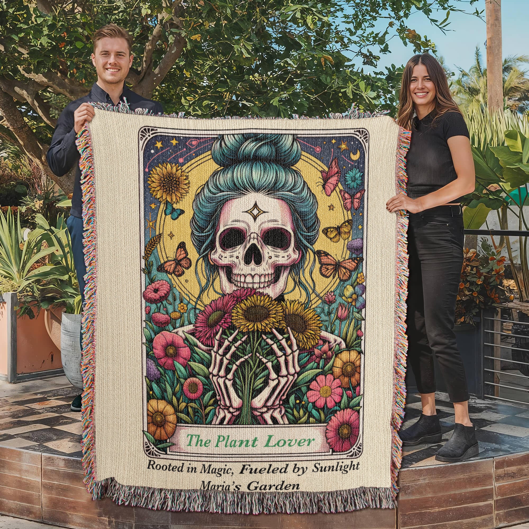 Personalized Plant Lover Tarot Card Woven Blanket Custom Garden Gift Throw