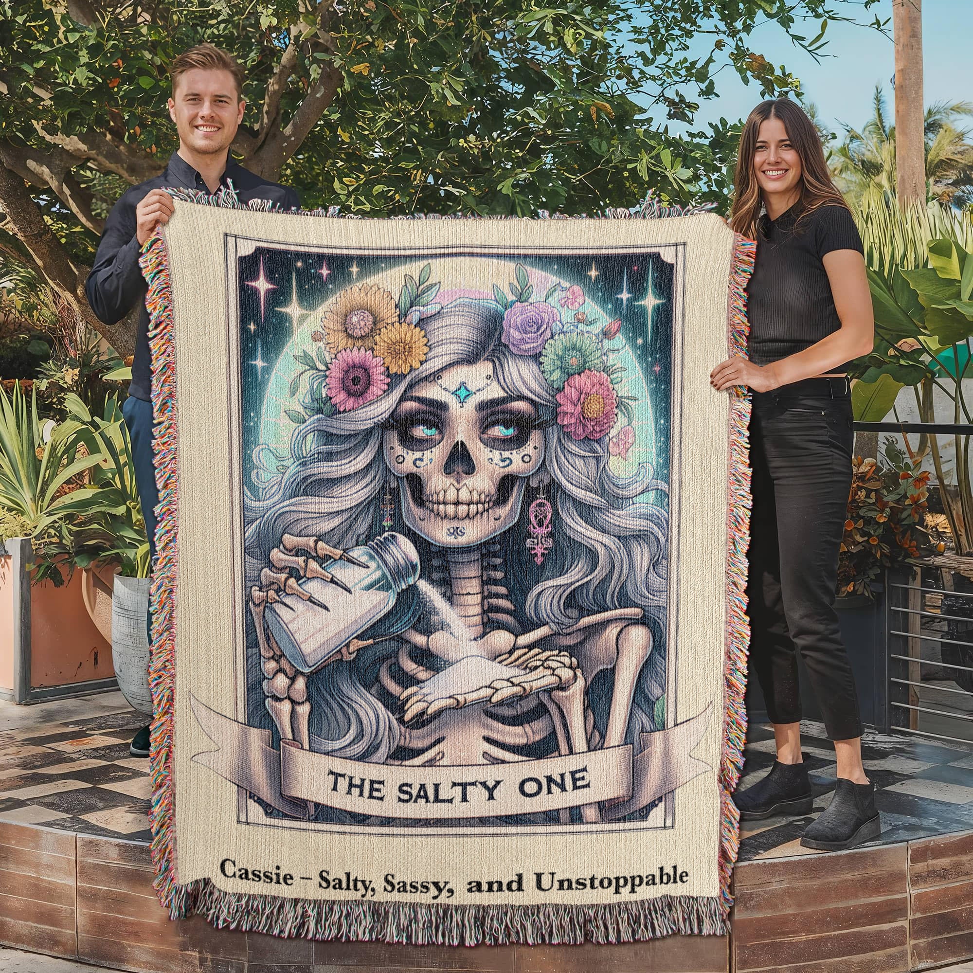 Personalized The Salty One Tarot Card Woven Blanket Custom Sassy Gift Throw