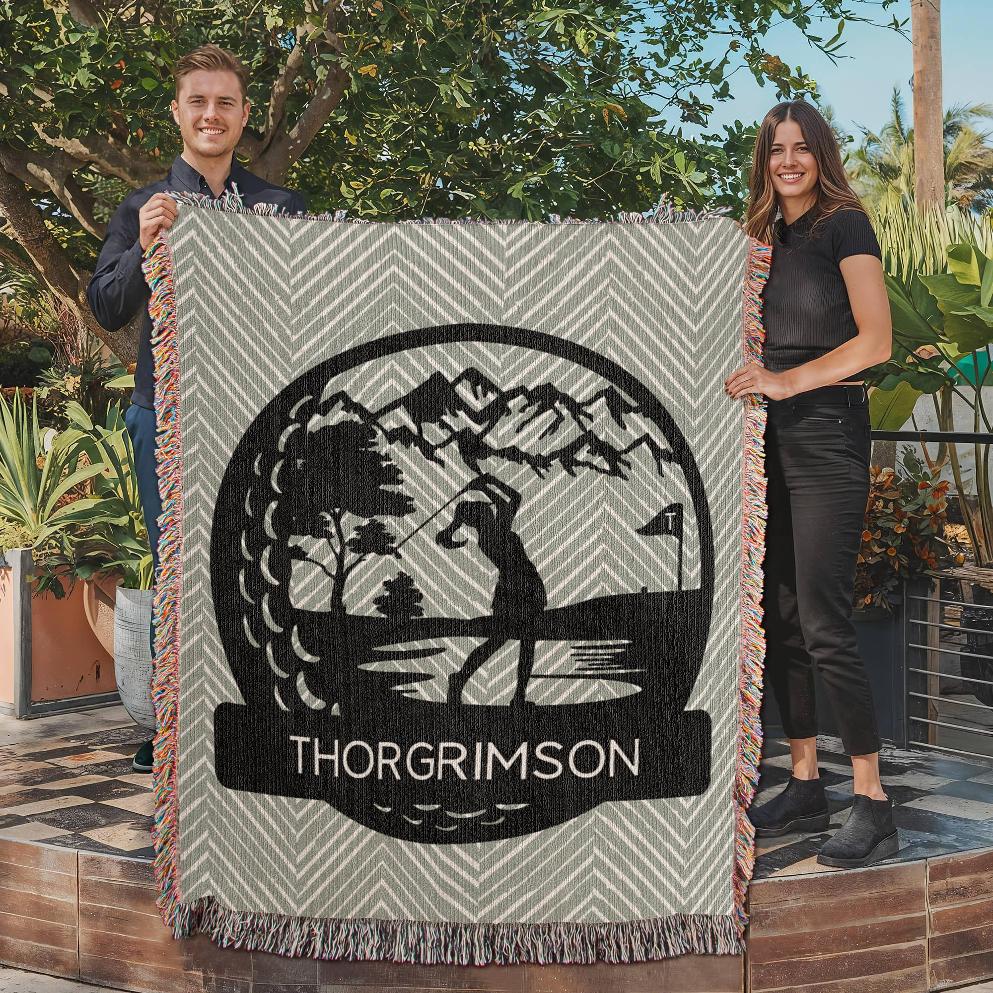 Personalized Girl Golf Player Woven Blanket Throw Monogram – Custom Athlete Gift