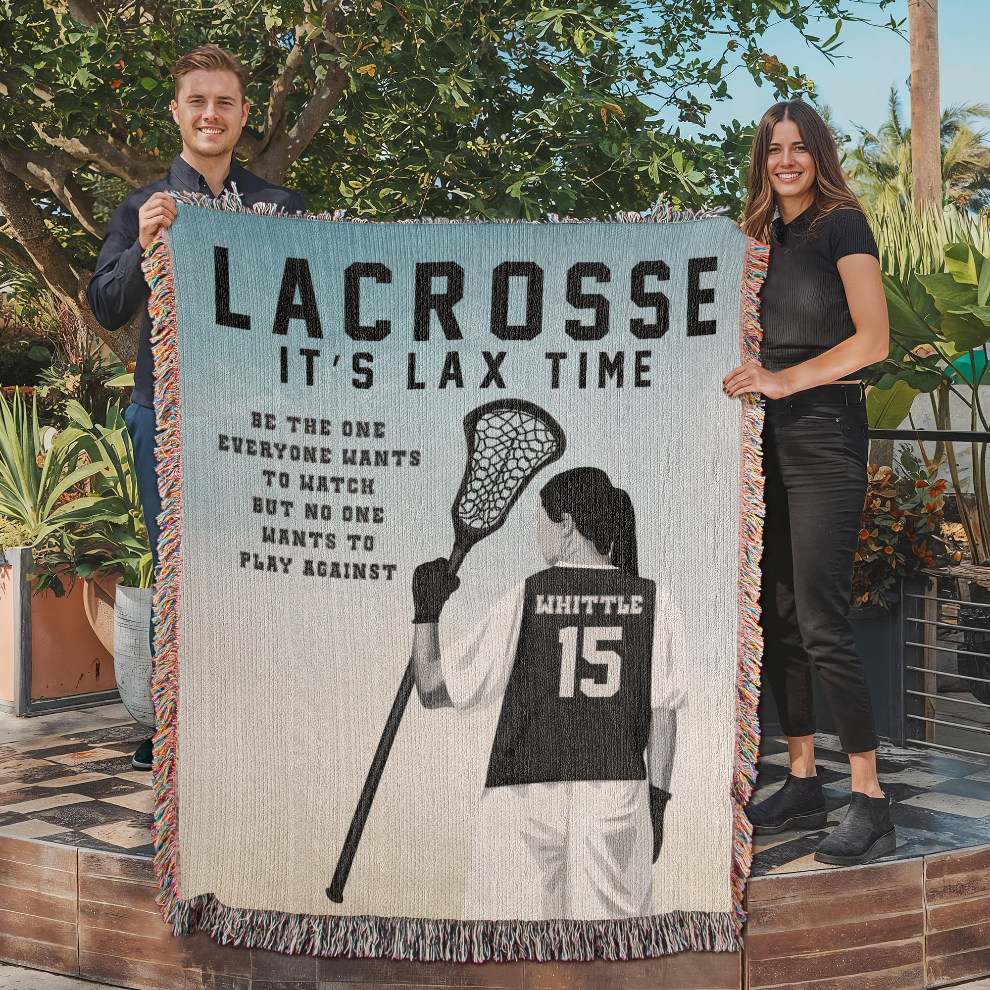 Personalized Girls Lacrosse Woven Blanket Custom LAX Gift Throw
