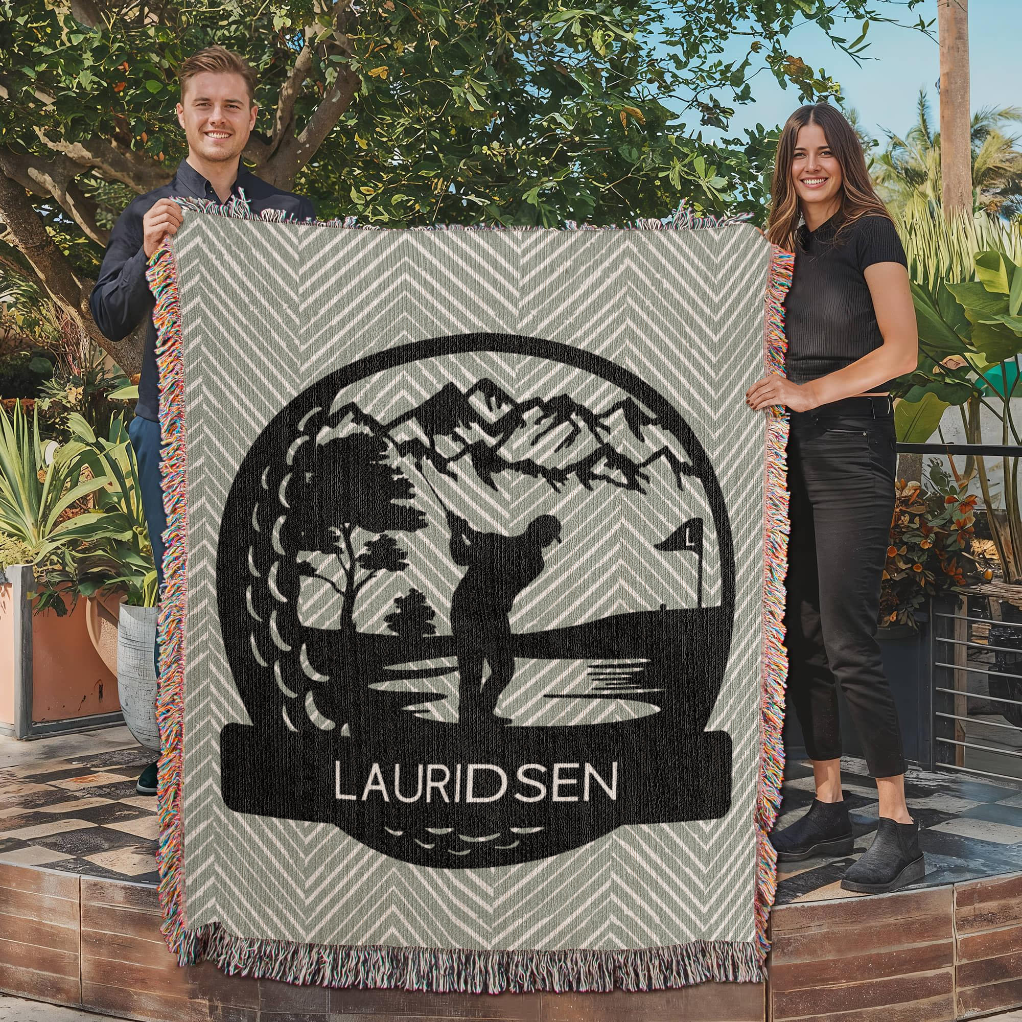 Personalized Boy Golf Player Woven Blanket Throw Monogram – Custom Athlete Gift