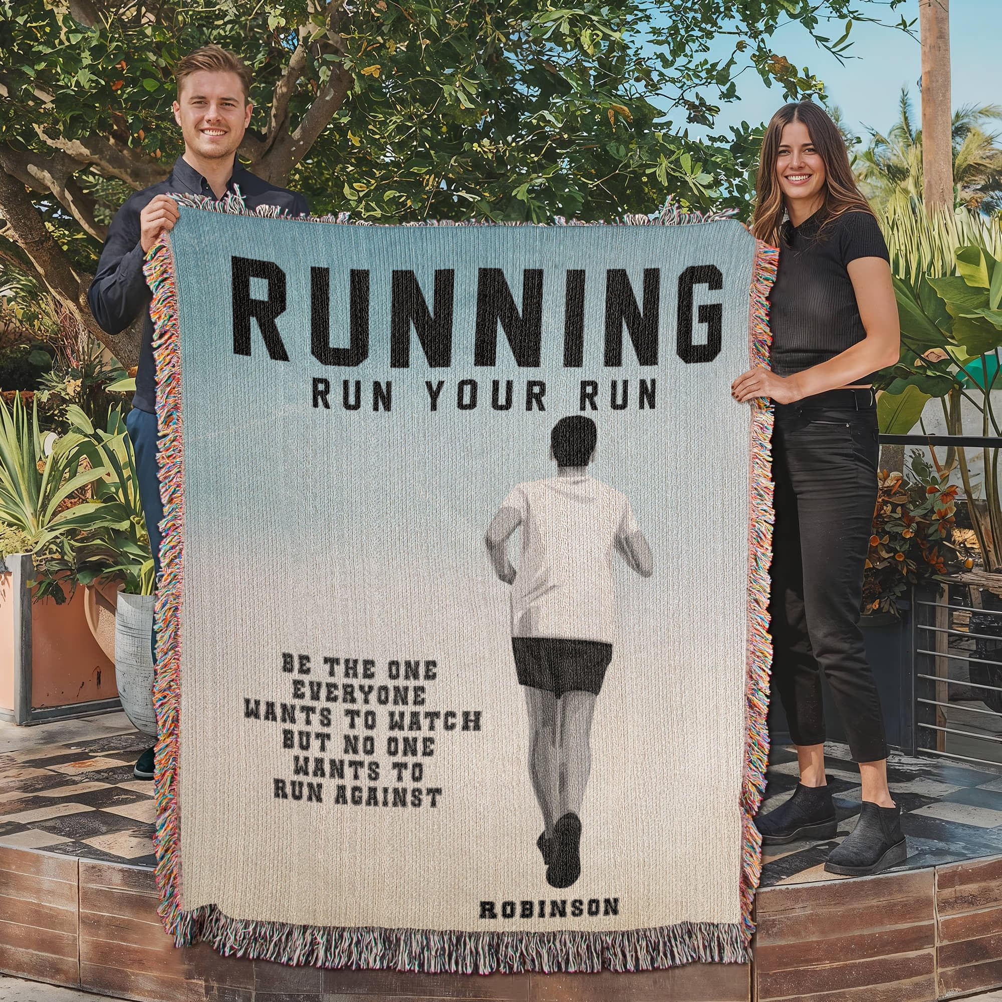 Personalized Boys Running Woven Blanket Custom Runner Gift Throw